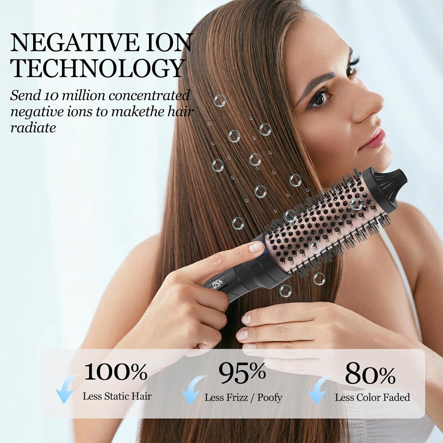 K&K 1 1/2 Inch Ceramic Tourmaline Ionic Heated Round Brush Curling Brush Creates Blowout Look -Creates Root Volume & Loose Curls Volume Curls Dual Voltage Hair Styling Tool (Black, 1.5 Inch)