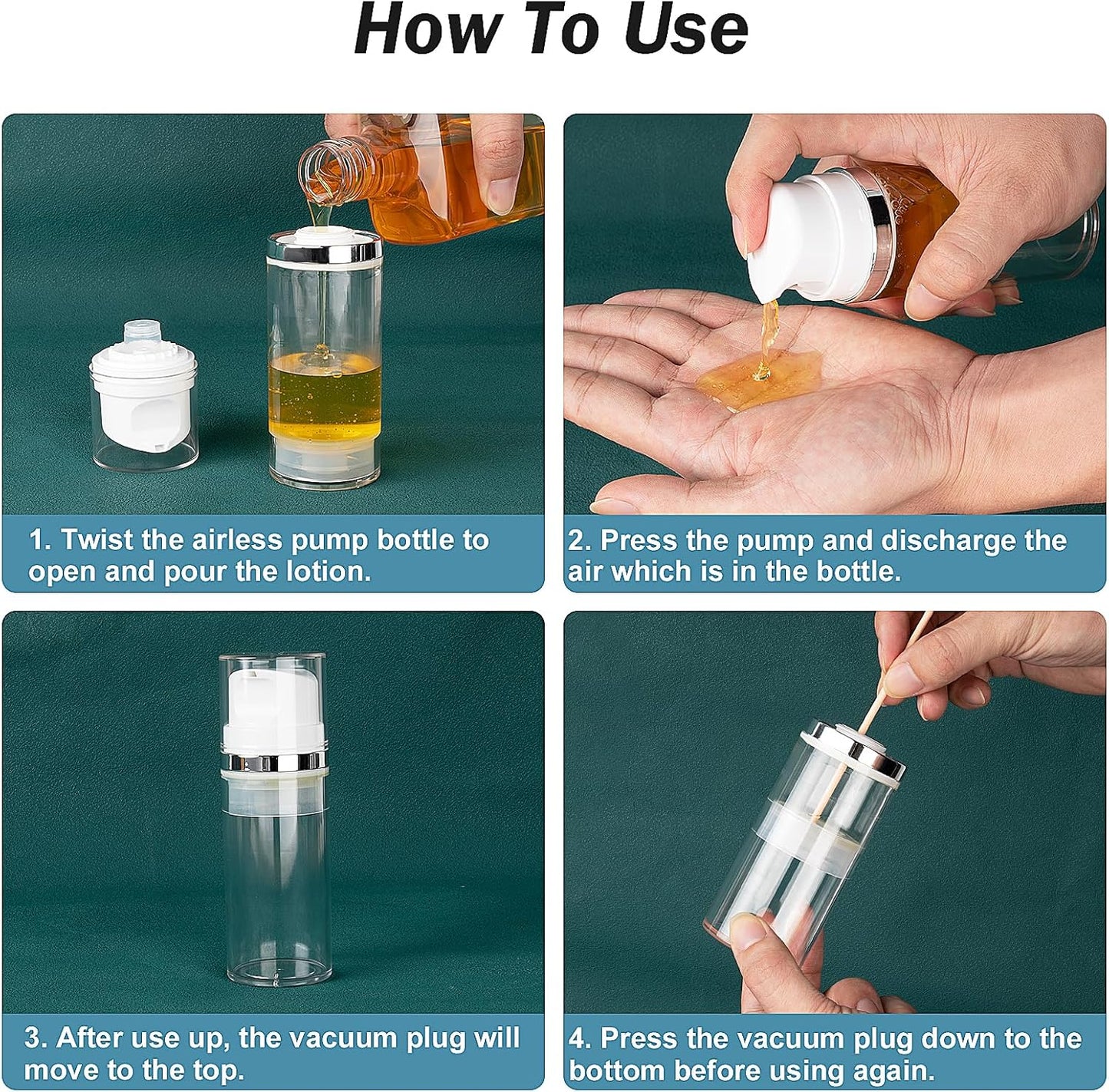 7 Pack Airless Pump Bottles 3.4oz/100ml Lotion Dispenser Travel Pump Bottles for Toiletries Airless Cosmetic Pump Container Airless Pump Jar for Toiletries Shampoo Cream with Labels(Clear)