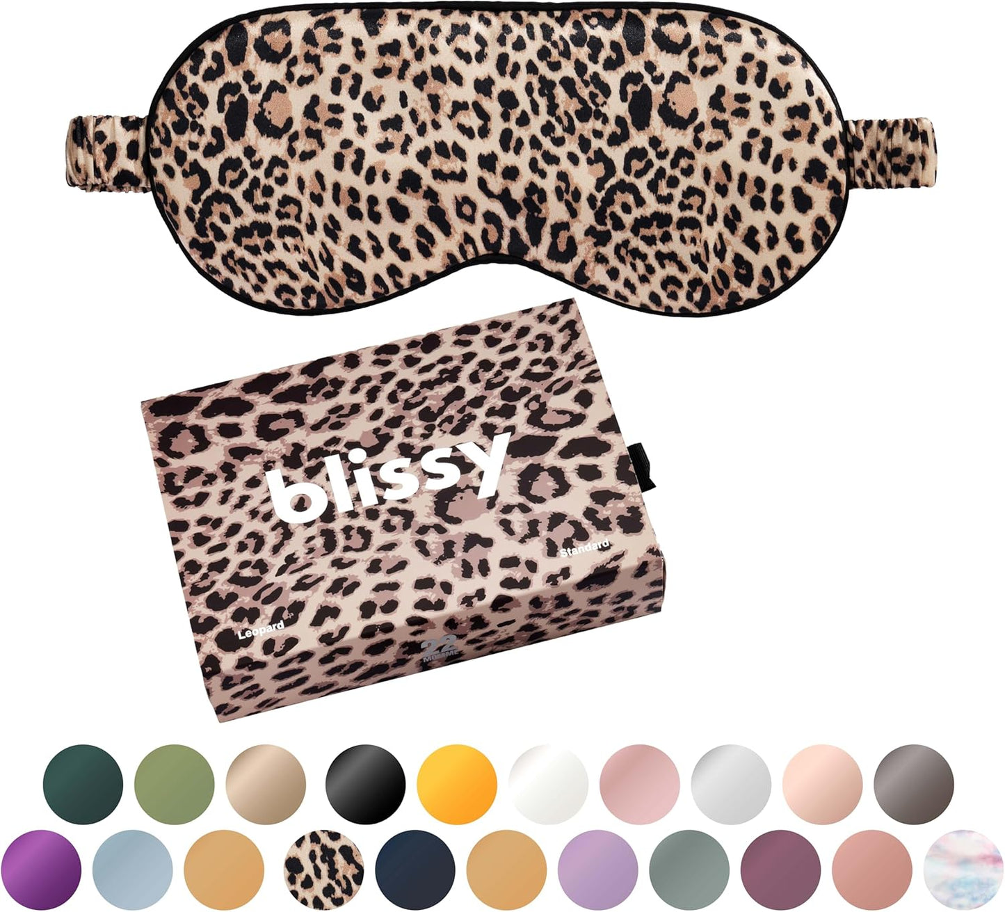 Blissy Silk Sleep Mask - Silk Eye Sleeping Mask for Women & Men for Total Blackout - 100% Pure Mulberry Silk, 22 Momme 6a Fibers - Blindfold Silk Sleep Mask Side Sleeper Eye Cover (Leopard)
