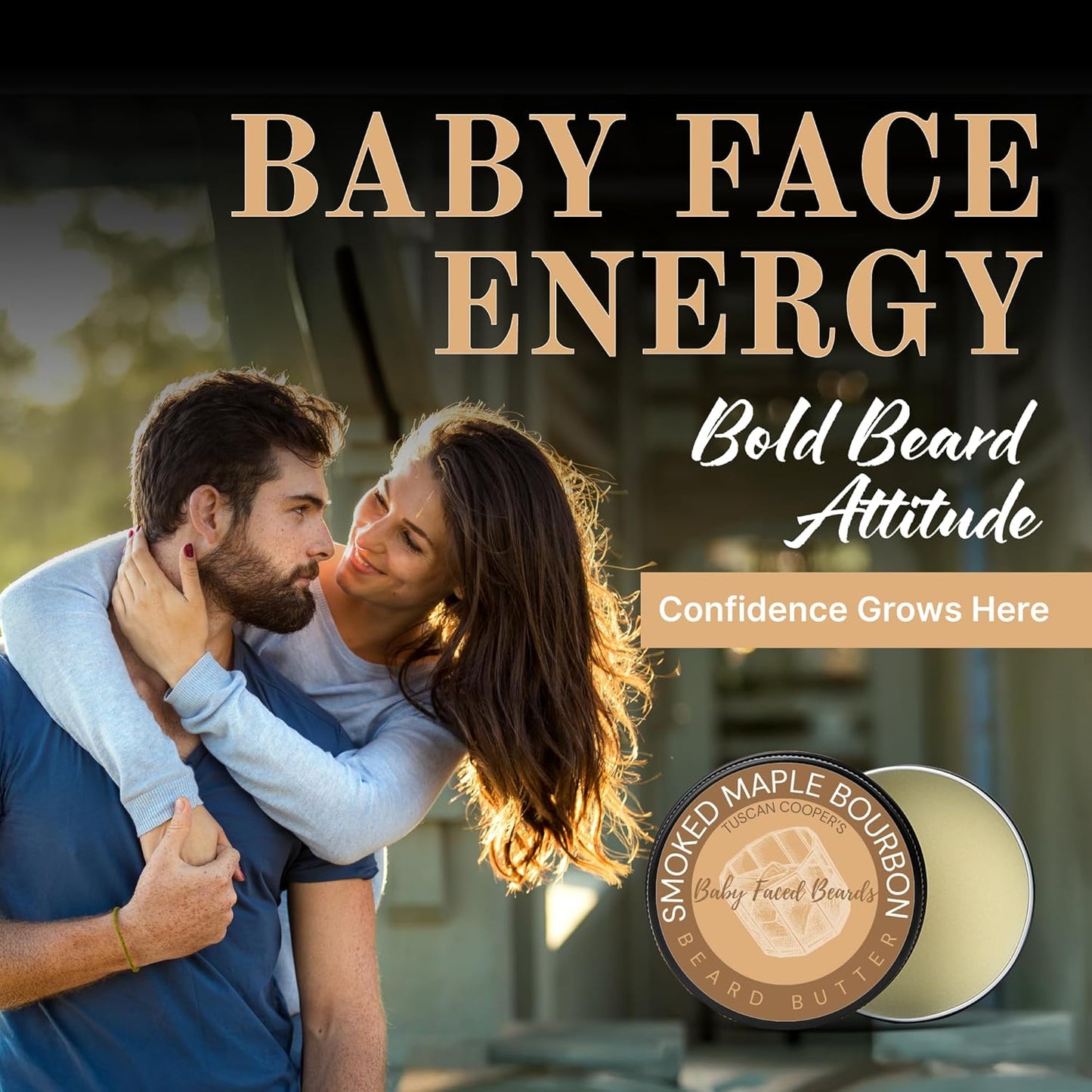 Tuscan Cooper's Baby Faced Beards Butter for Men - Moisturizing Beard Balm Cream and Softener for All Hair Types Including Coarse Hair - 4oz Hydration and Conditioning Care - Smoked Maple Bourbon