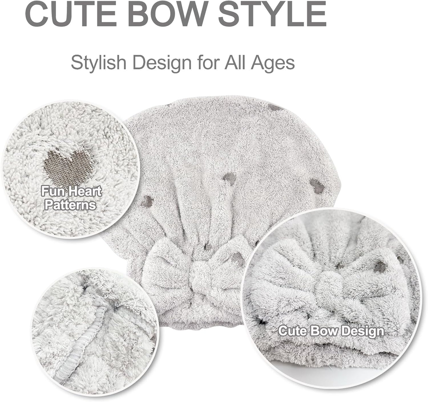 Jseng 3Packs Microfiber Hair Towel for Women - Quick-Drying, Super Absorbent Hair Wrap with Bow Design, Soft Hair Towel Turban for Curly Long Wet Hair