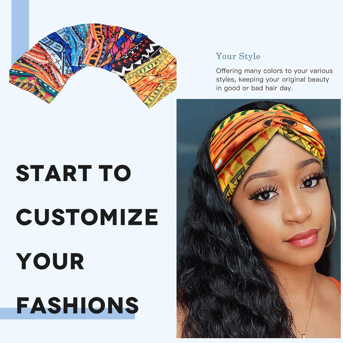 Wide African Headbands for Women Boho Twist Head Bands Elastic Turban Headwraps for Lady Yoga Sports Workout Stretchy Hairband,Pack of 8
