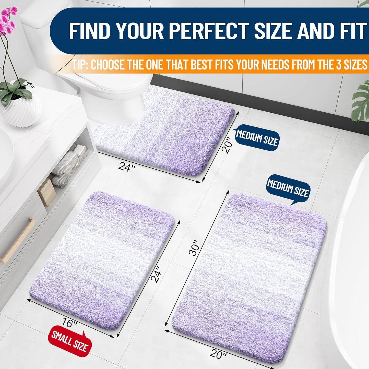 OLANLY Bathroom Rugs Mat 30x20, Extra Soft Absorbent Microfiber Bath Rugs, Rubber Backing, Quick Dry, Machine Washable Bath Mat for Bathroom Floor, Tub and Shower, Home Decor Accessories, Light Purple