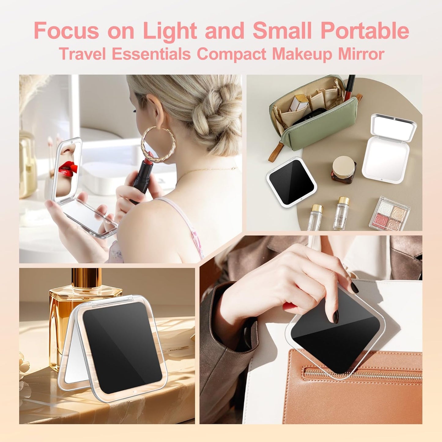 MIYADIVA Compact Mirror, 30X Magnifying Mirror, Pocket Mirror for Purse, Travel Makeup Mirror with 30X/1X Magnification, Travel Essentials Mirrors, Precision Tweezers, Present for Girls