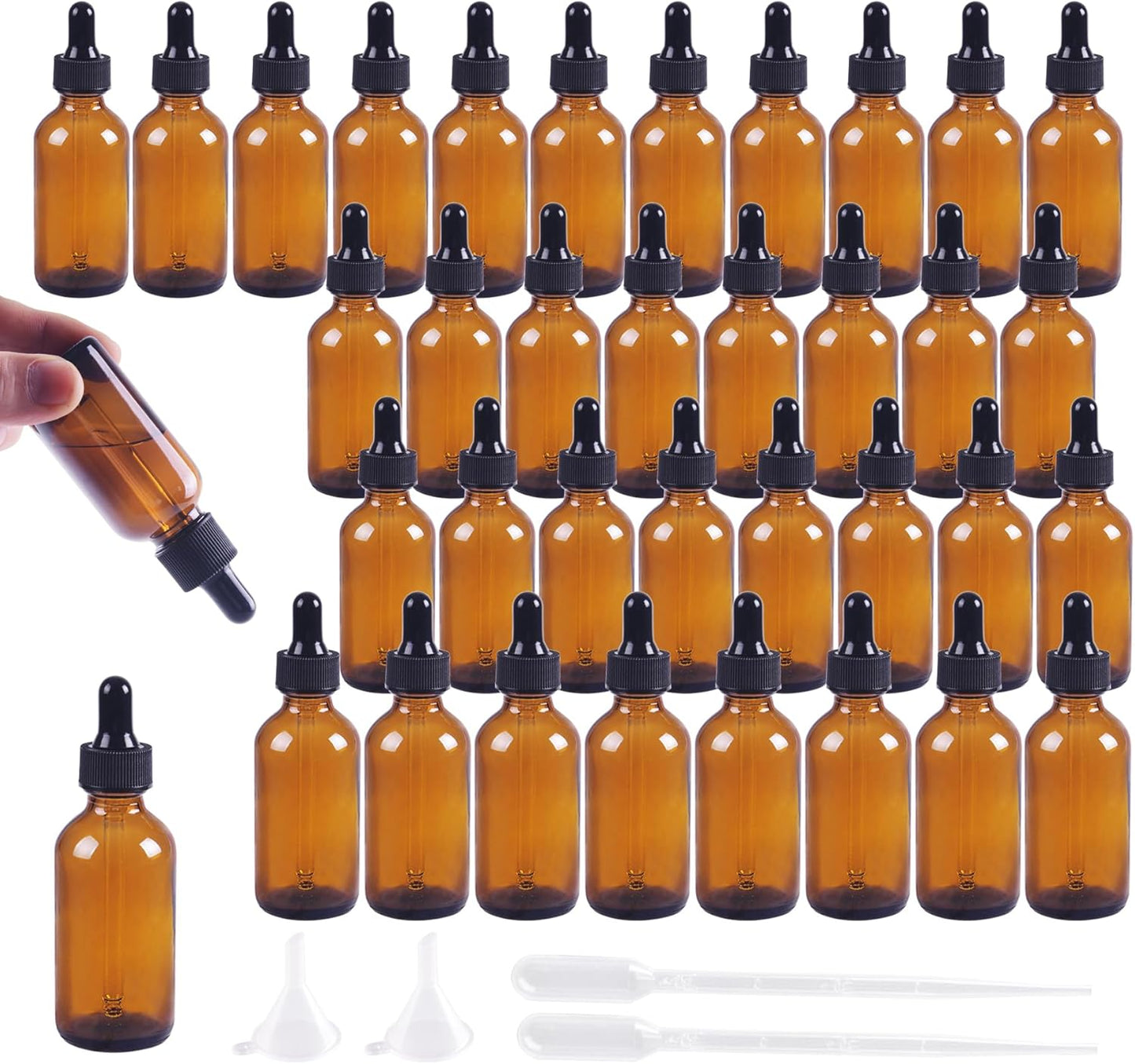 36 Pack 2oz Amber Glass Dropper Bottles, Glass Eye Dropper Bottles for Essential Oils, Perfumes, Laboratory Use (Amber, 2oz-36Pack)