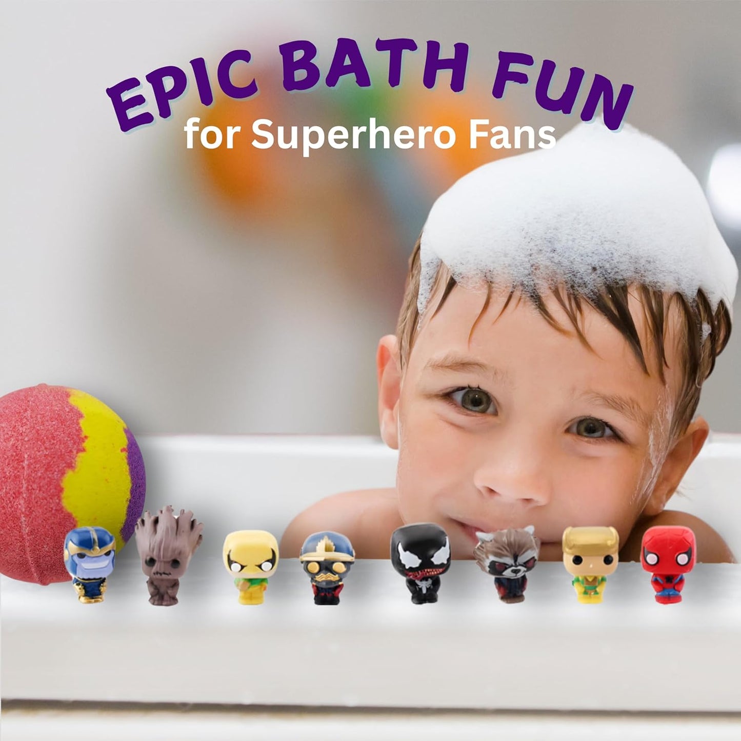 EvolutionUSA 1pc Black Epic Superhero Bath Bombs for Kids, Super Hero Bath Bomb with Toy Inside, Lush Childrens Bathbomb, Organic Bathbomb with Surprise Inside, Fizzy Fun Superhero Bath Ball