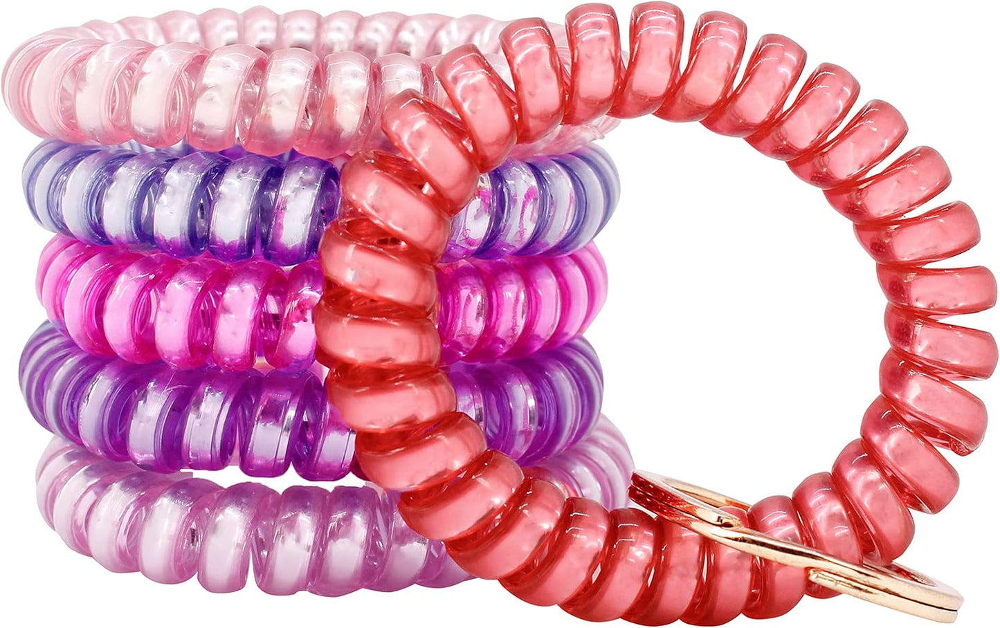 BIHRTC Pack of 6 Key Wristlet Coil Bracelet Spiral Keychain Bracelet Coil Hair Ties Candy Colors Spiral Bracelets Ponytail Holders for Sauna Gym Pool ID Badge Outdoor