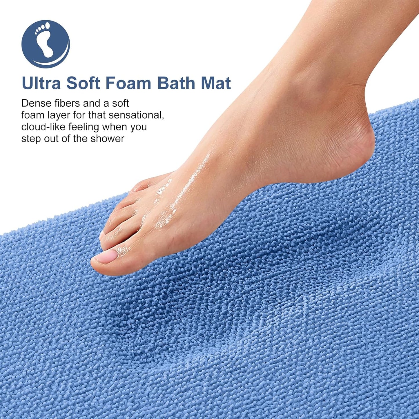 OLANLY Thick Memory Foam Bath Mat Rug 36x24, Extra Soft Absorbent Bathroom Rug, Quick Dry Bath Mat, Non-Slip, Machine Washable Carpet for Floor, Tub and Shower, Home Decor Accessories, Cornflower Blue