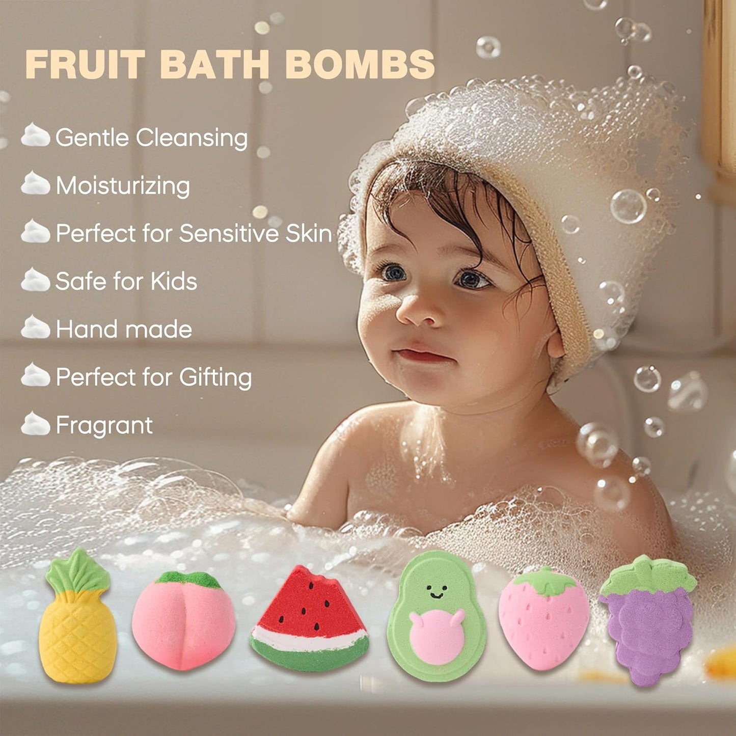 Bath Bombs for Kids Age 3+, Boys Girls Teens with Surprise Inside Fruit Shaped Large Colorful, Natural & Non-Toxic for Birthdays, Girls Spa and More