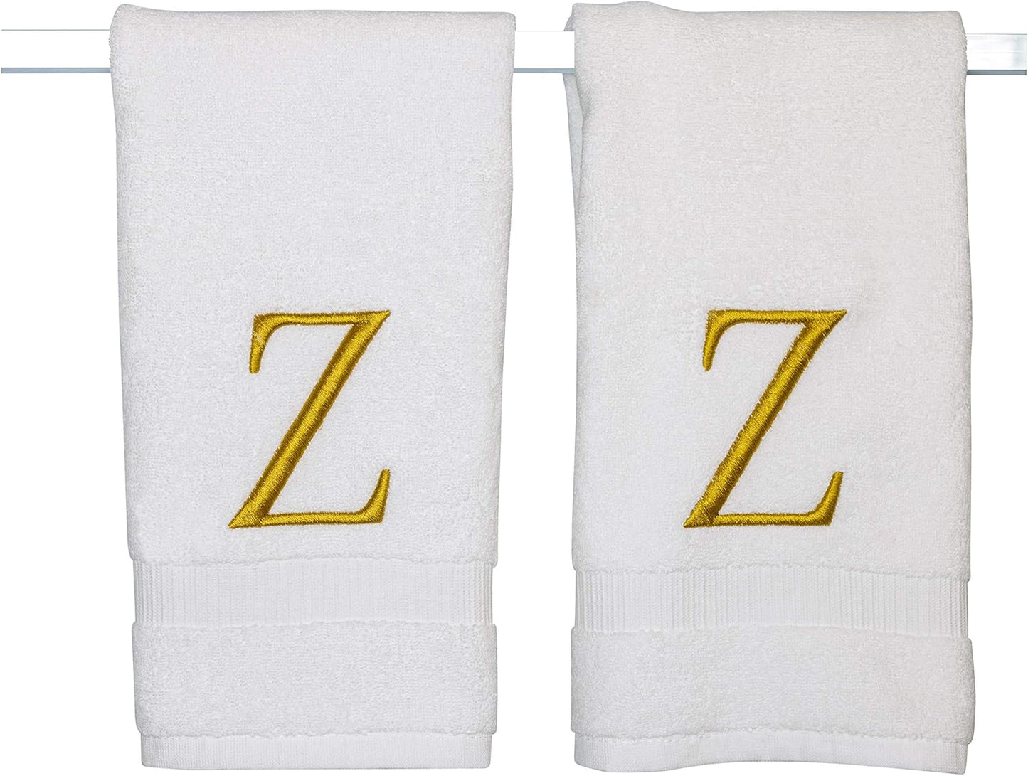 Monogrammed Hand Towels for Bathroom - Luxury Hotel Quality Personalized Initial Decorative Embroidered Bath Towel for Powder Room, Spa - GOTS Organic Certified - Set of 2 Gold Letter Z