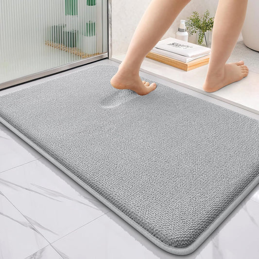 OLANLY Thick Memory Foam Bath Mat Rug 36x24, Extra Soft Absorbent Bathroom Rug, Quick Dry Bath Mats, Non-Slip, Machine Washable Carpet for Bathroom, Tub and Shower, Home Decor Accessories, Light Grey