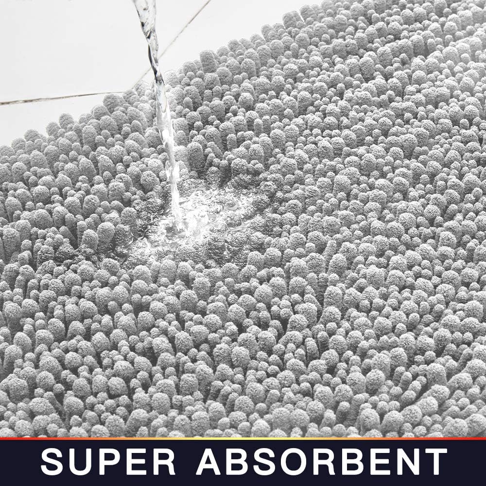 Walensee Bathroom Rug Non Slip Bath Mat (36x24 Inch Light Grey) Water Absorbent Super Soft Shaggy Chenille Machine Washable Dry Extra Thick Perfect Absorbant Best Large Plush Carpet for Shower Floor