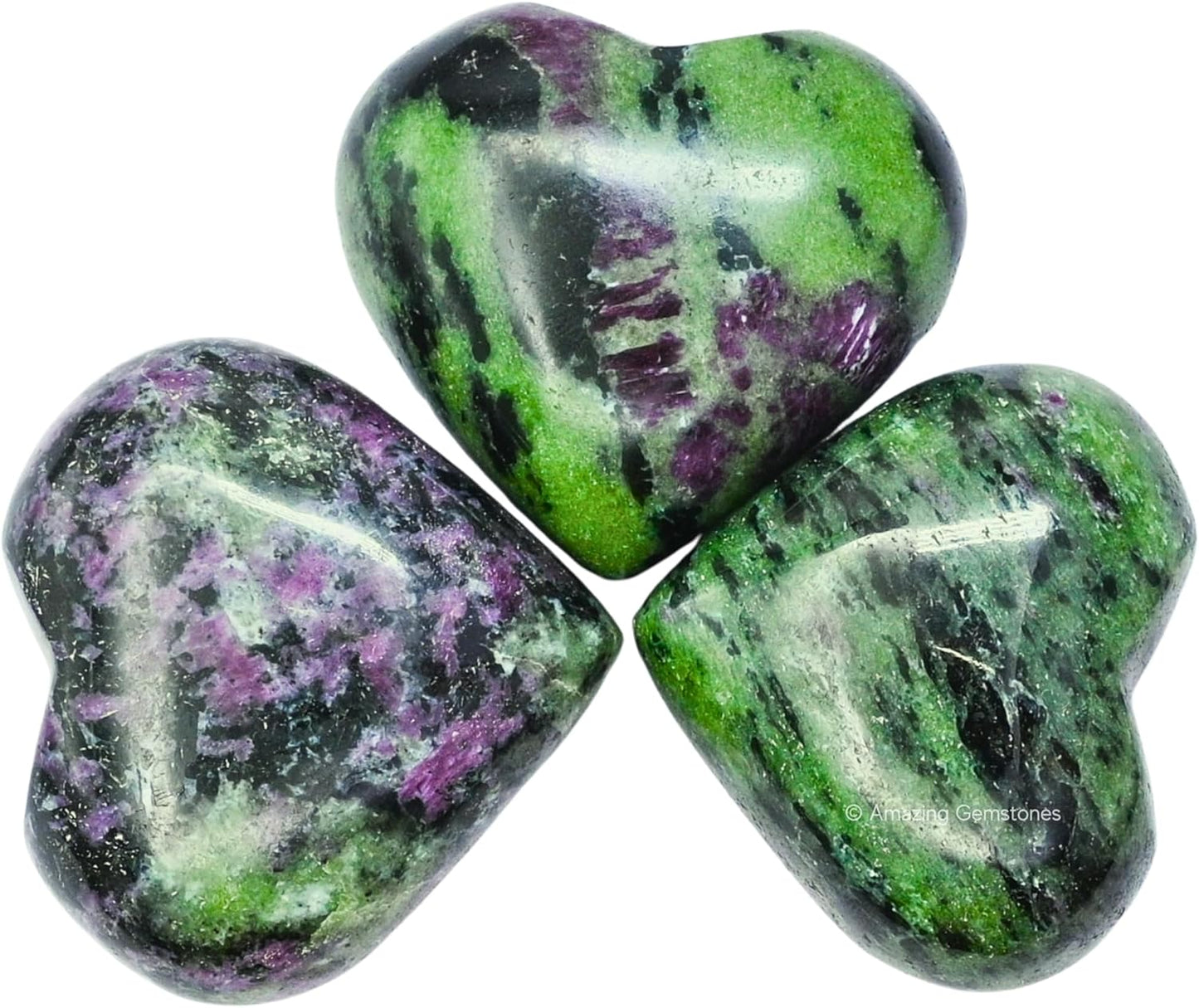 Amazing Gemstone Ruby Zoisite Crystal Heart Palm Stone - Pocket Massage Worry Stone for Natural Body Chakra Balancing, Reiki Healing and Crystal Grid