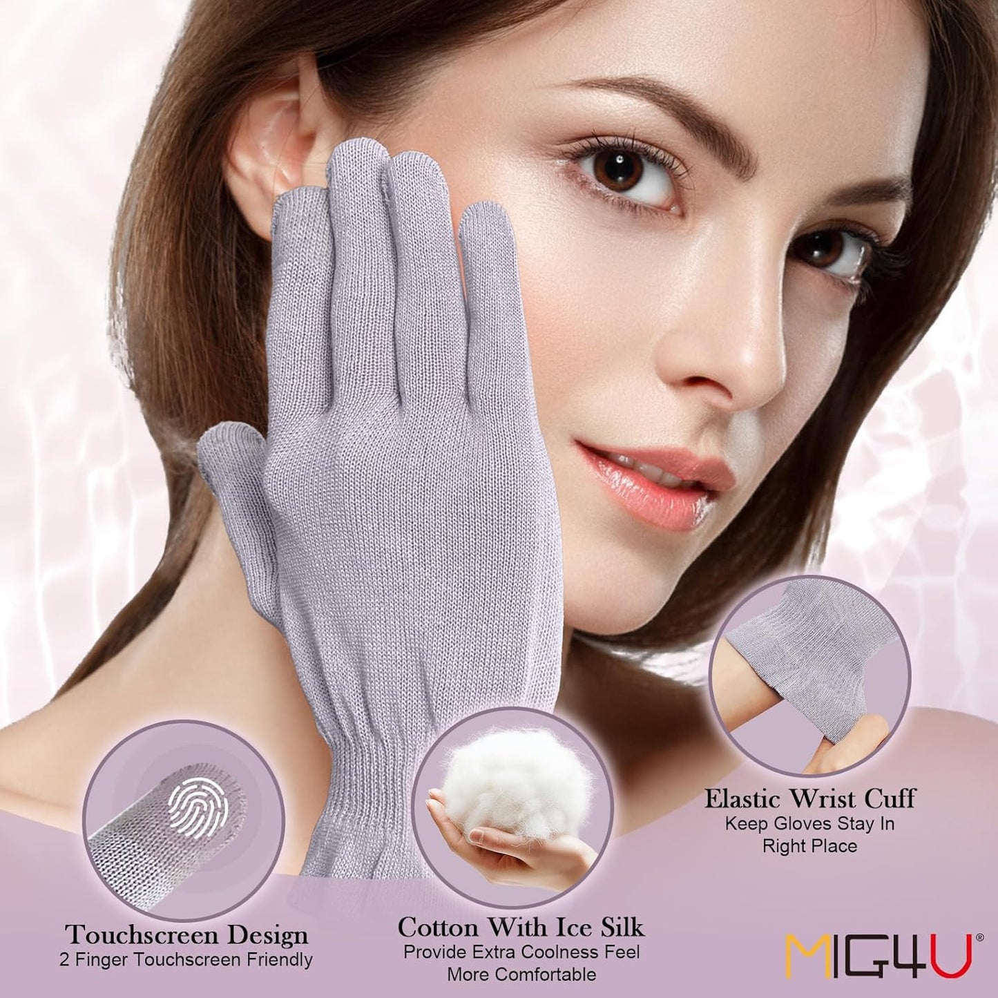 MIG4U Moisturizing Beauty Gloves Touchscreen Overnight Sleeping Glove for Women Dry Hands, Nighttime Lotion, Eczema, SPA, Cosmetic Treatment, Grey Purple 3 Pairs Size L/XL