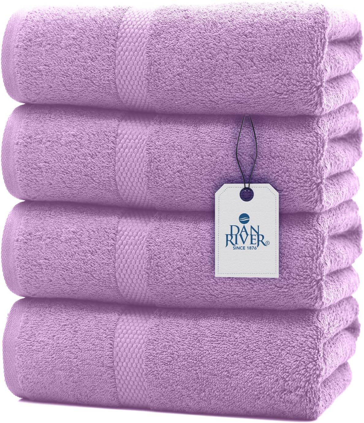 DAN RIVER Bath Towels Set of 4, 27 x 54 Inches, 100% Cotton, Larger & Lighter Weight, Quicker to Dry, Super Soft and Absorbent, Ideal Shower Towel for Daily Use, Lavender