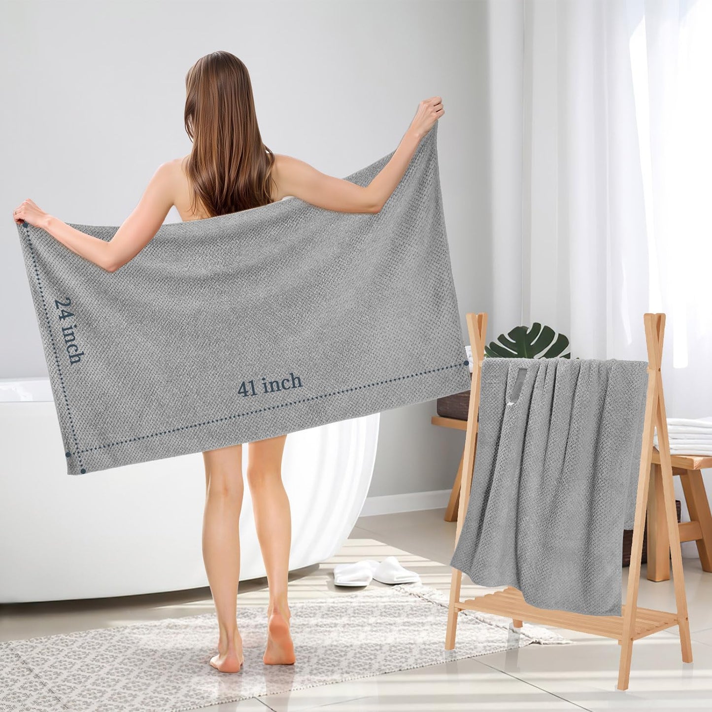 BEoffer 2 Pack Microfiber Hair Towel - 41 x 24 inches Super Soft, Absorbent, Fast Drying Without Frizz Hair Towel Wrap for Women Long, Thick, Curly Hair - Hair Turbans with Elastic Strap