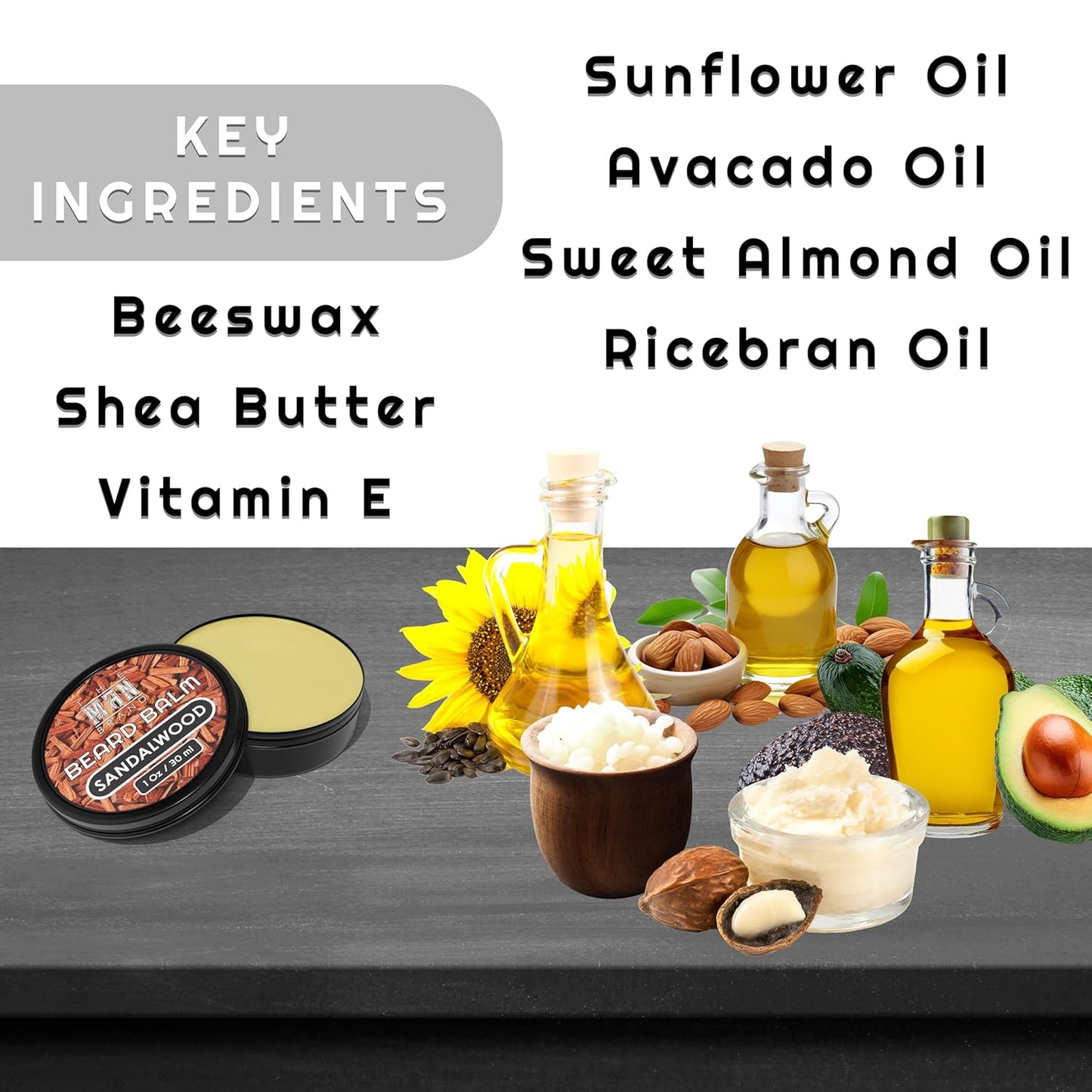 Sandalwood Beard Balm - Sandalwood Beard Care Balm - Beard Moisuturizing Sandalwood Balm - Sandalwood Beard Softner (1 Ounce, Sandalwood)