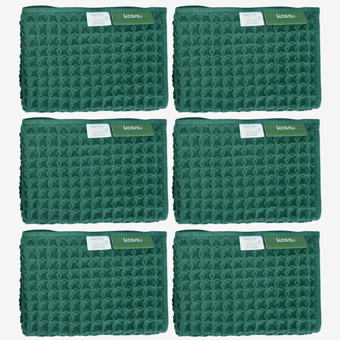 Luxury Japanese Cotton Silk Waffle Bath Towel | Plush, Absorbent, and Quick Dry (Forest Green, Face Towel (6 Pack))