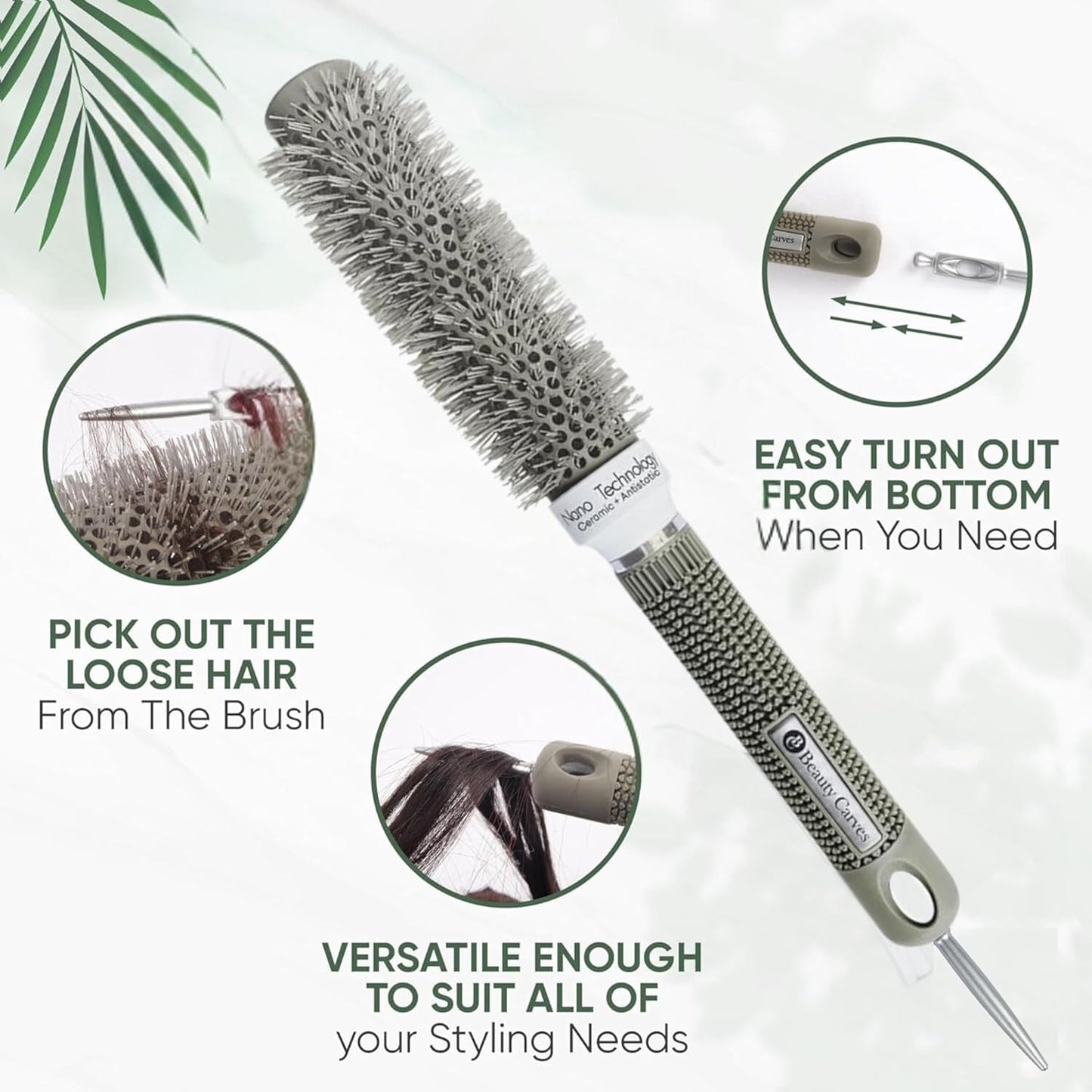 Round 25(mm) Barrel with 2 Clips – Round Hair Brush with Flexible Nylon 66 Bristles Nano Ionic Heat Resistant Tech for Professional Curling, Styling & Shining Texture