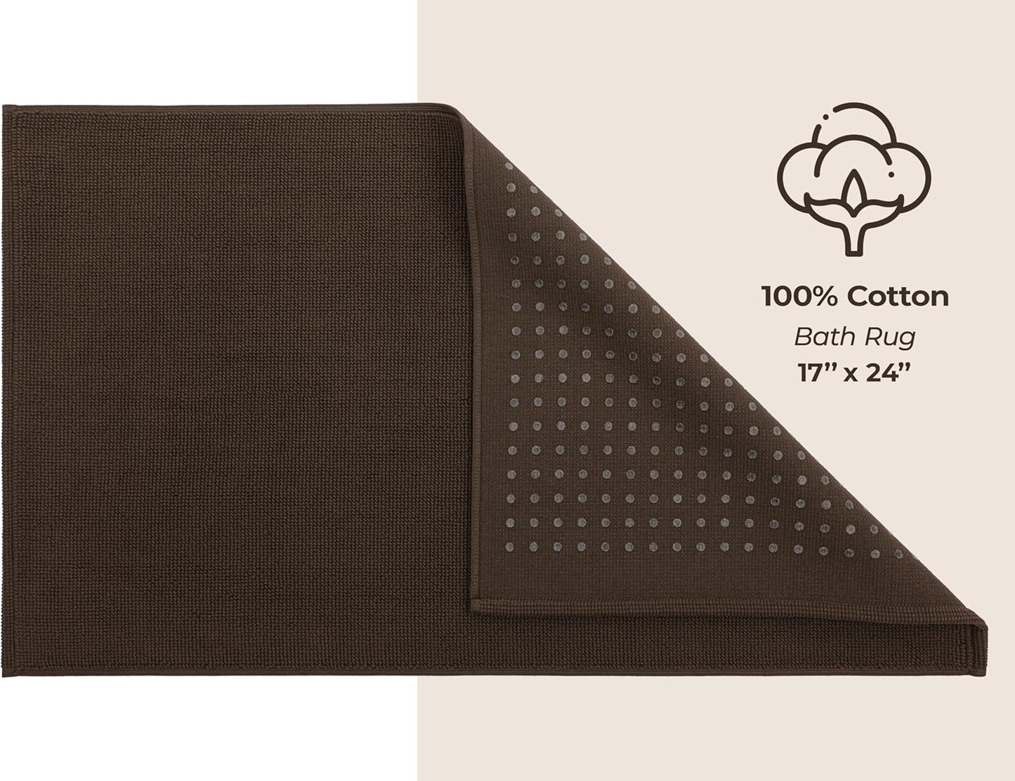 American Soft Linen Bath Rug, 17 in 24 in 100% Cotton Bath Mats Rugs for Bathroom, Slip Reducer Washable Shaggy Form Area Rugs, Brown Bath Rug