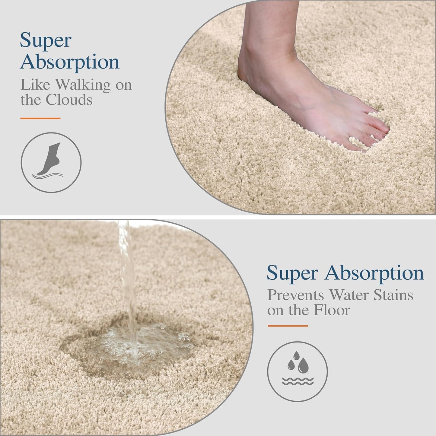 Walensee Bathroom Rug Non Slip Bath Mat (16 x 24, Beige) Water Absorbent Soft Microfiber Shaggy Bathroom Mat Machine Washable Bath Rug Thick Plush Rugs for Shower