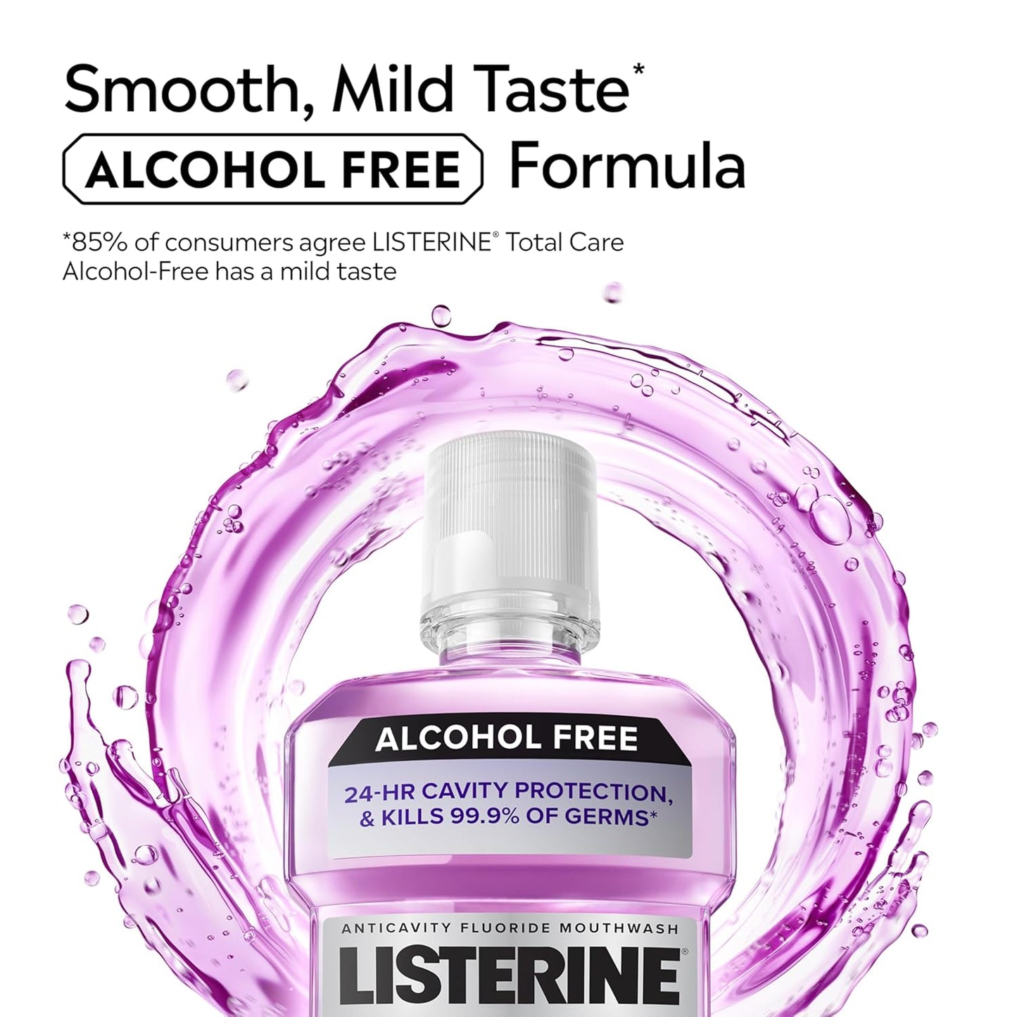 Listerine Total Care Alcohol-Free Anticavity Mouthwash, 6 Benefit Fluoride Mouthwash for Bad Breath and Enamel Strength, Fresh Mint Flavor, Twin Convenience Pack, 2 x 1 L