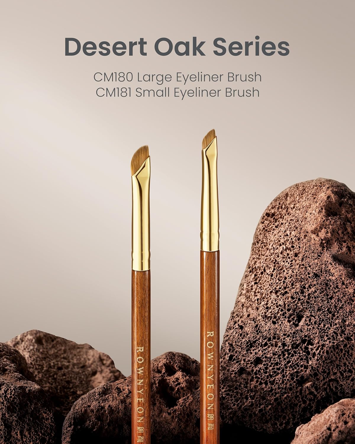 Desert Oak Series Precision Angled Eyeliner Brush - Ultra-Fine Nylon Bristles for Razor-Sharp Gel/Liquid/Powder Lines, Detail Work & Tightlining, Bubinga Handle & Brass Ferrule (CM 181)