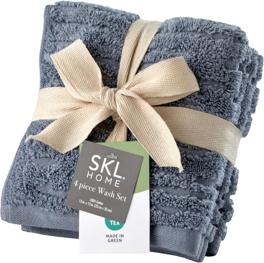 SKL Home CloudSoft Cotton Luxury 4-Piece Washcloth Set, Smoke Blue