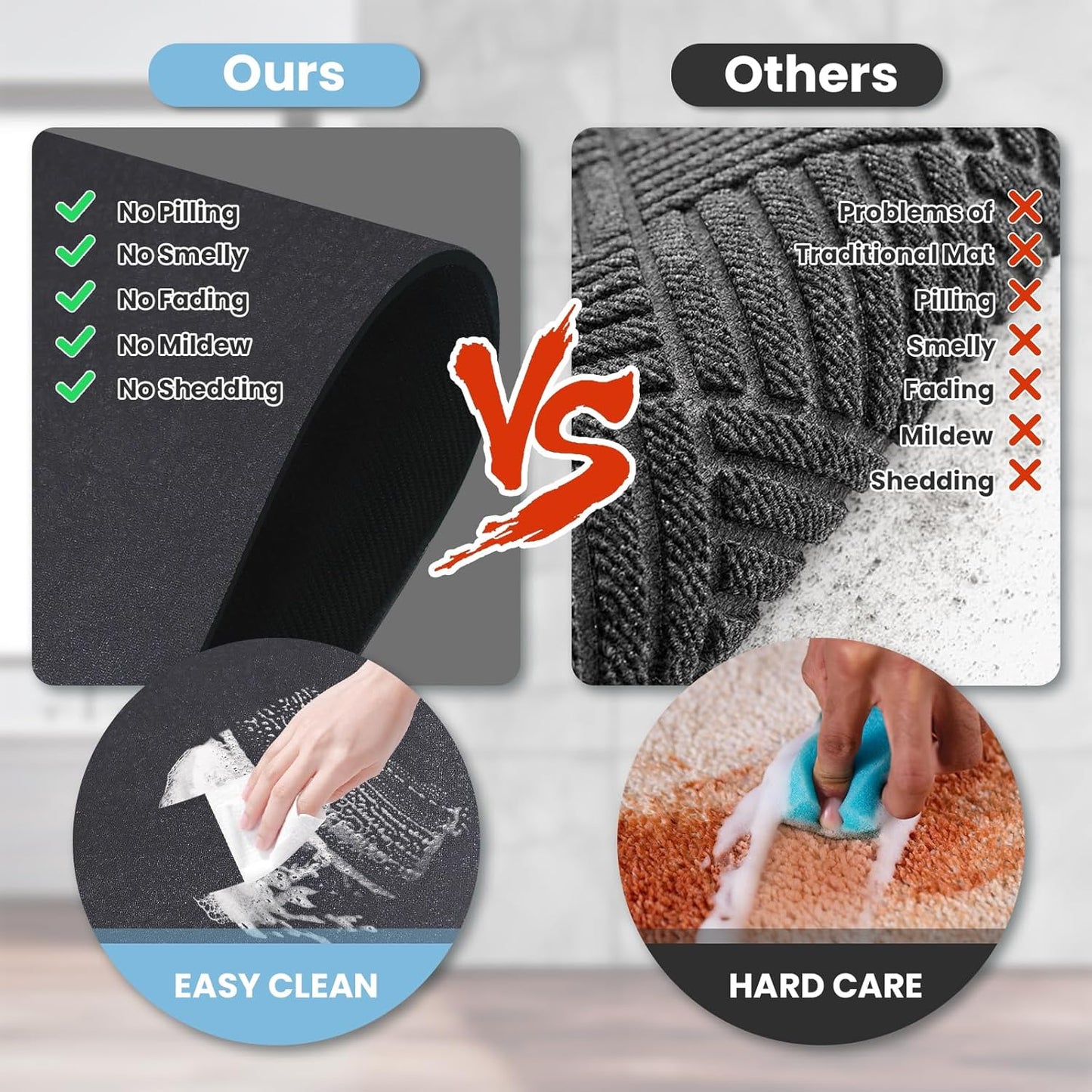 Diatomaceous Earth Bath mat Bathroom Rugs Super Absorbent Quick Dry Non Slip Bath Mat Thin Bathroom Floor Mats Fit Under Door-Shower Rug for in Front of Bathtub Shower, Dark Grey, 23.6"x66.9"