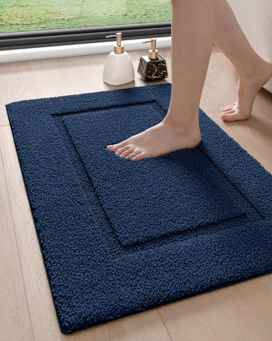 DEXI Bathroom Rugs 36x24, Washable Non Slip Bath Mat for Shower Floor, Absorbent Quick Dry Bathmat with Rubber Backing, Ultra Soft Plush Carpet for Tub, Navy