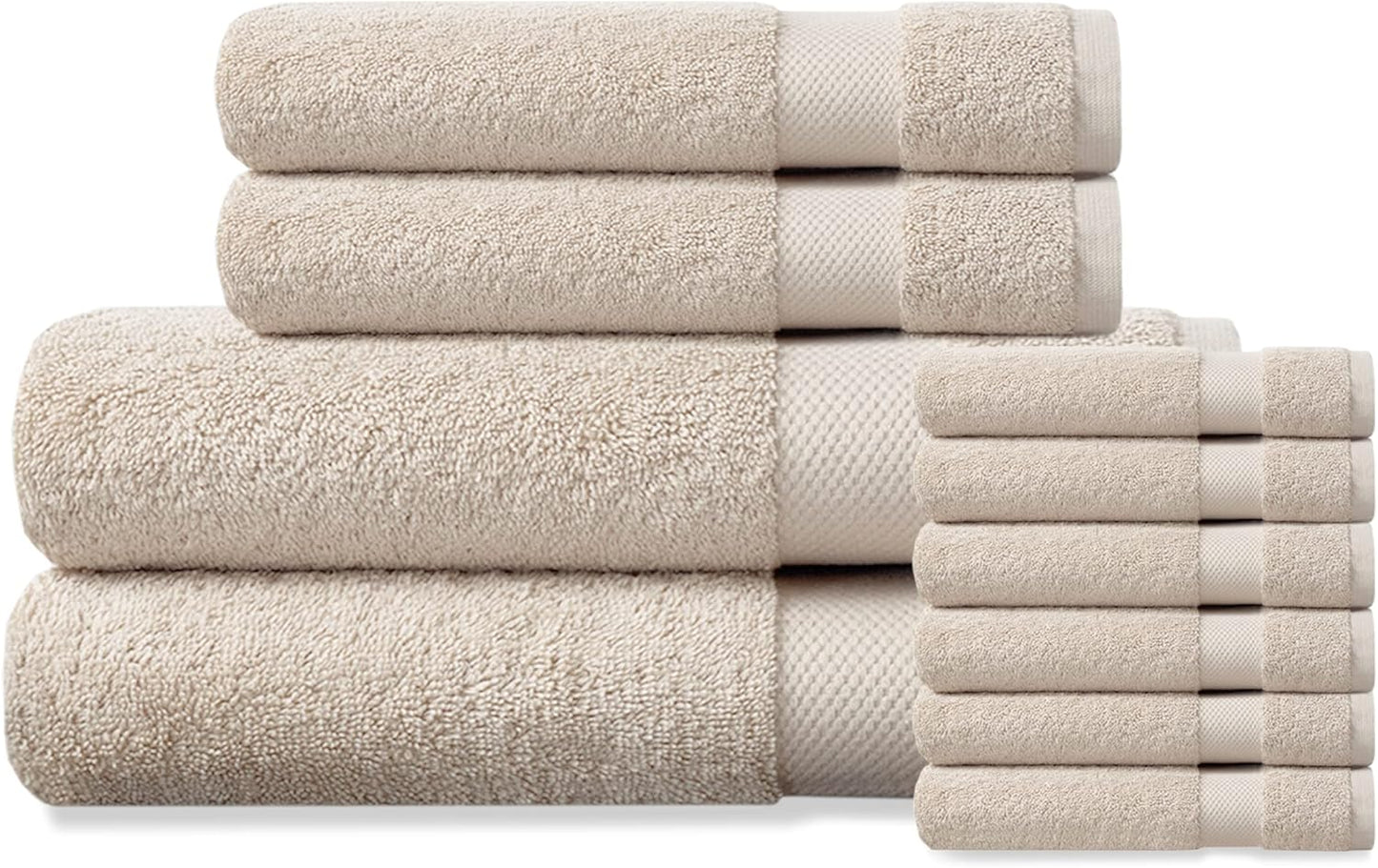 Delara Organic Cotton Luxuriously Plush Bath Towel 10 Piece Set|GOTS & Oeko-TEX Certified|Premium Hotel Quality Towels|Feather Touch Technology|650 GSM Long Staple|Soft, Quick Dry & Ultra-Absorbent
