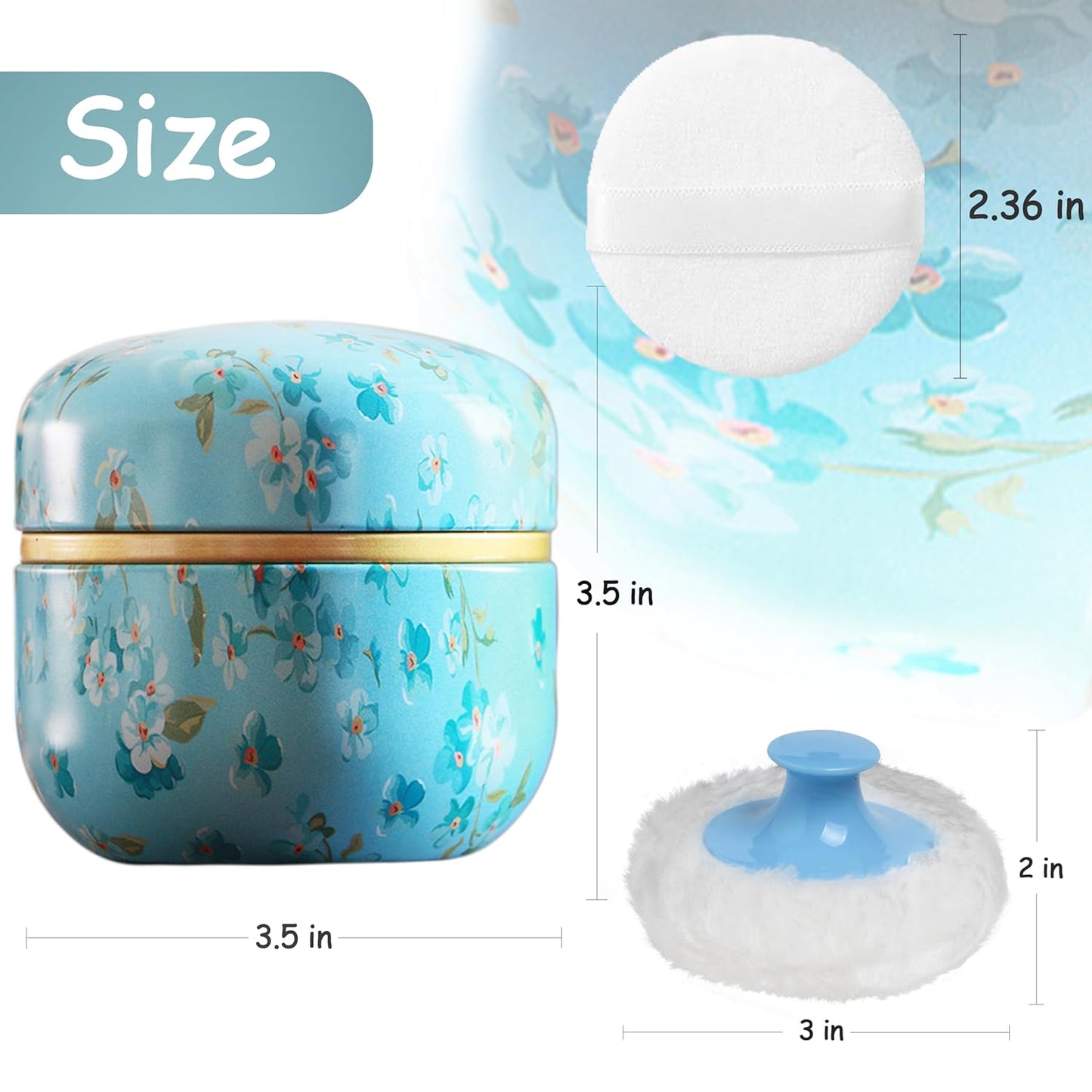 Powder Puff and Powder Container for Body Dusting Powder Case with Puff for Baby and Women,Loose Powder Containers with Puff for Travel (Blue flower1.0)