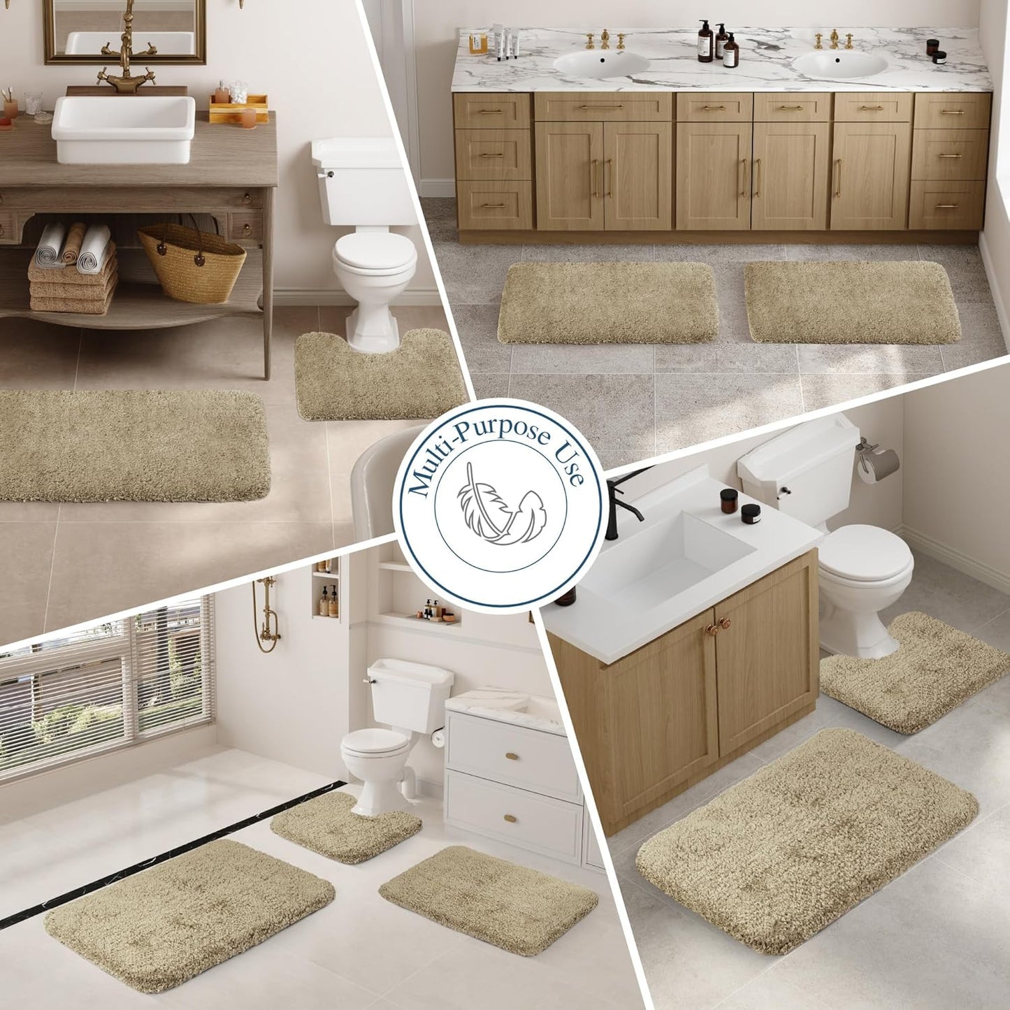 Walensee Bath Rug - Non Slip, Soft Microfiber Shaggy Bath Mat (20 x 32, Sand) - Water Absorbent, Machine Washable, Thick Plush Shower Mat