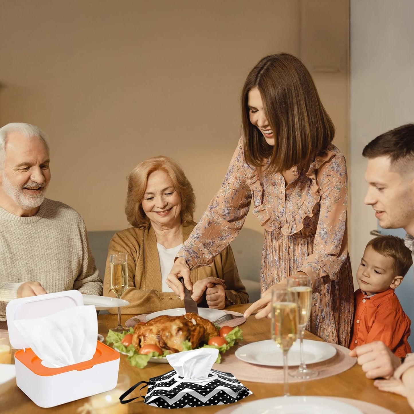 8Pcs Baby Wipes Dispenser, Reusable Baby Wipe Holder Box and Portable Wet Wipes Pouch, Refillable Wipes Pouch Case Container with Lid for Bathroom Baby Nursery Kitchen Office Travel (Orange)