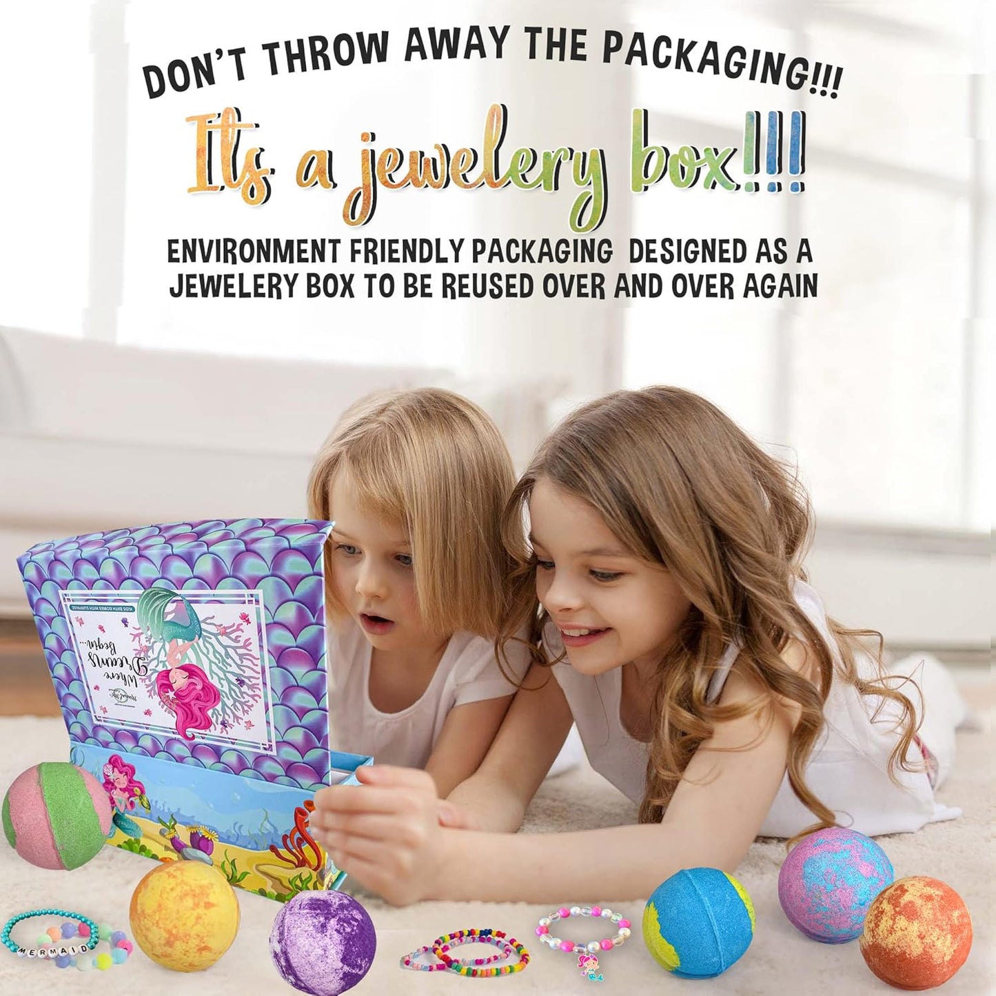 Bath Bombs for Kids with Surprise Inside, Mermaid Bath Bombs for Girls with Jewelry & Jewelry Box for Kids Organic, Skin Moisturizing, Natural Bubble, Birthday Gifts for Boys, Girls