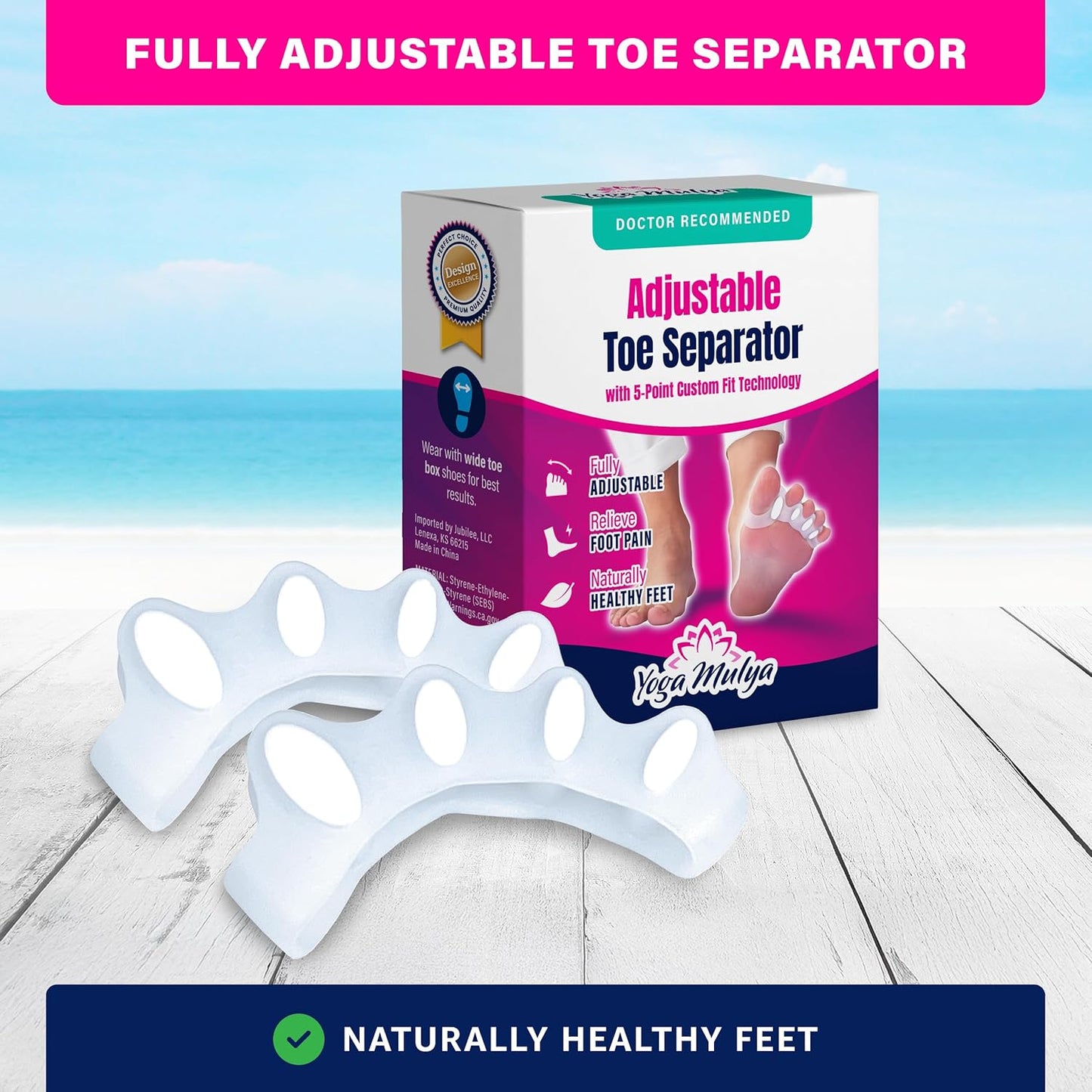 Adjustable Toe Separators-Patent Pending-Highly Effective Toe Straightener for Bunions, Overlapping Toes, Hammertoes, Crooked Toes.