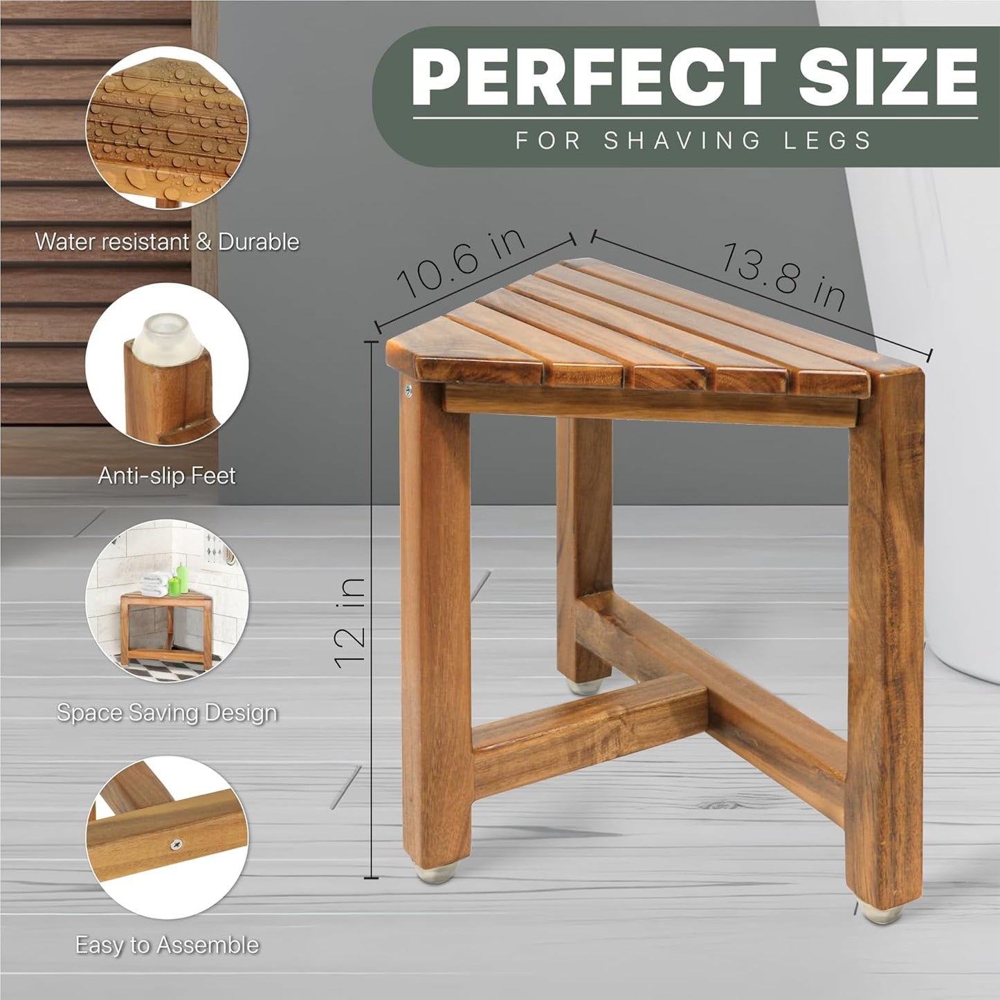 Shower Foot Rest 12 in, Corner Shower Stool for Shaving Legs, Small Corner Bathroom Bench Suitable for Small Shower Spaces, Bath Seat, in Shower Stool