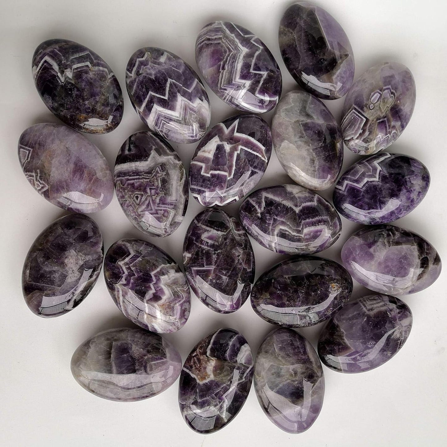 Natural Amethyst Oval Polished Worry Stones, Healing Crystal Indoor Fountain Stones Massage Energy Anxiety Relief Items