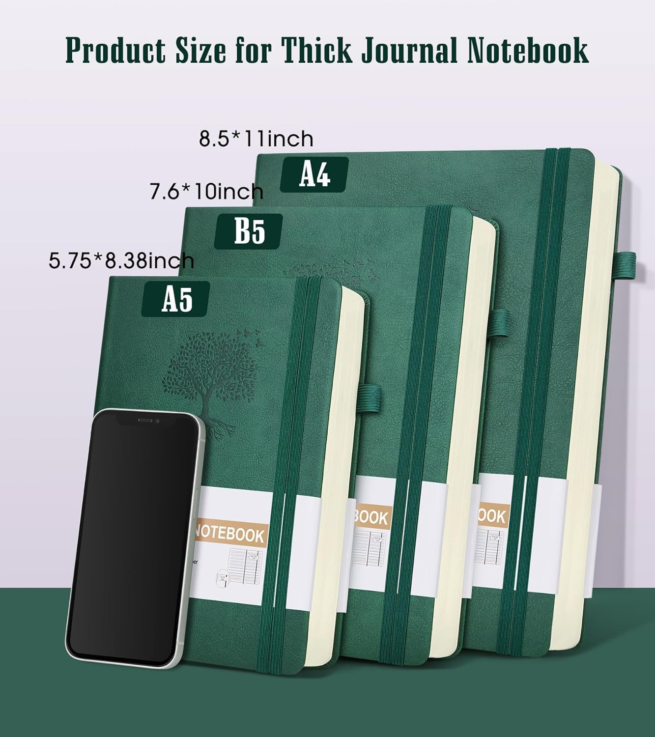 Lined Journal Notebook, 365 Pages A4 Large Journals for Writing Ruled Notebook, Hardcover Leather Journal for Women Men, Daily Journal Notebook for Work, Note Taking, 100Gsm Thick Paper ( 8.5" x 11" Green)