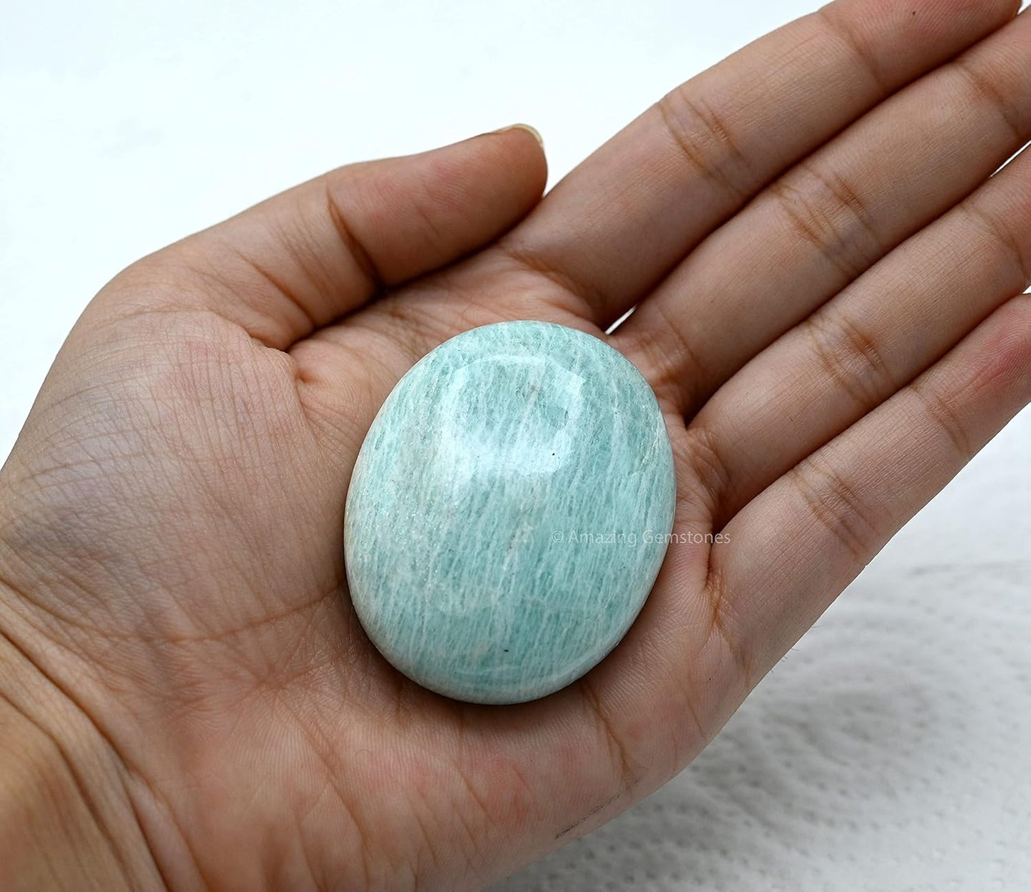 Amazing Gemstone Amazonite Crystals and Healing Stones - Large Palm Stone Crystals Piedra - Crystal for Good Luck, Balanced Positive Energy, Meditation - Unique Stocking Stuffers, Gifts for Women, Men