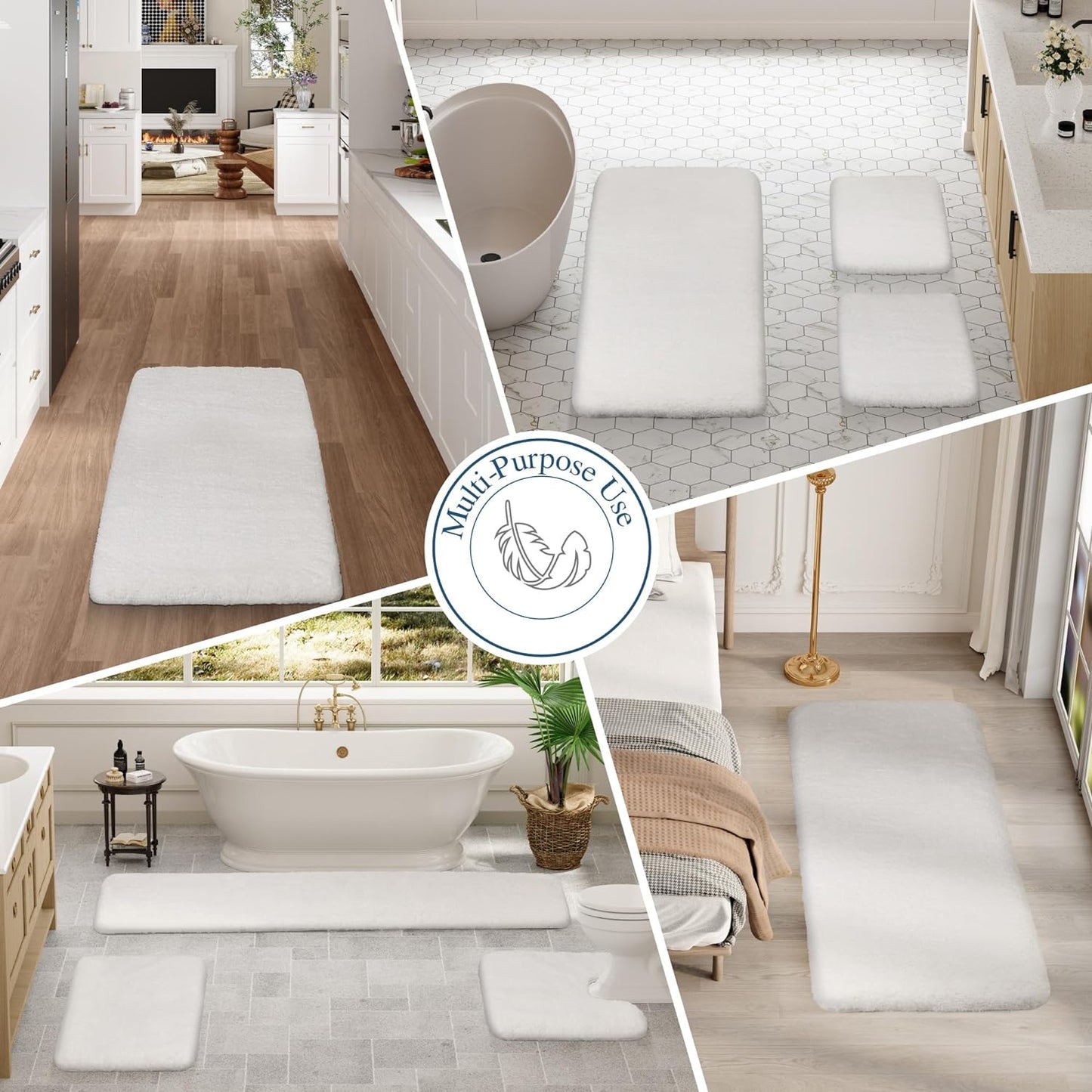 Walensee Large Bathroom Rug (24 x 36, Ivory) Extra Soft and Absorbent Shaggy Bath Mat Machine Washable Microfiber Non Slip Luxury Floor Mat