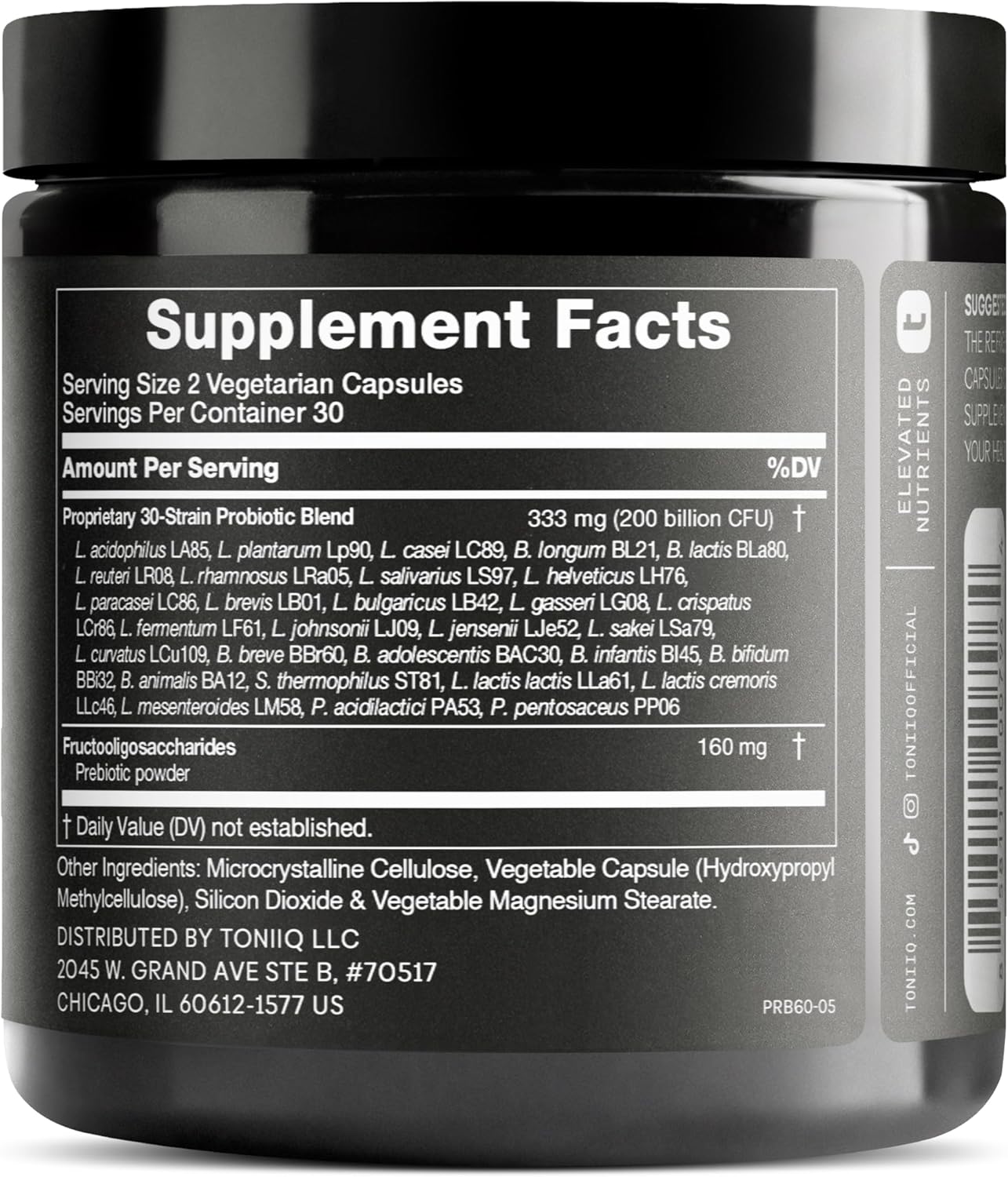 Toniiq 200 Billion CFU Probiotic Supplement 30 Verified Third-Party Tested Strains - Fully Shelf-Stable Probiotics Formula with Prebiotic Blend - Extended Release Capsules