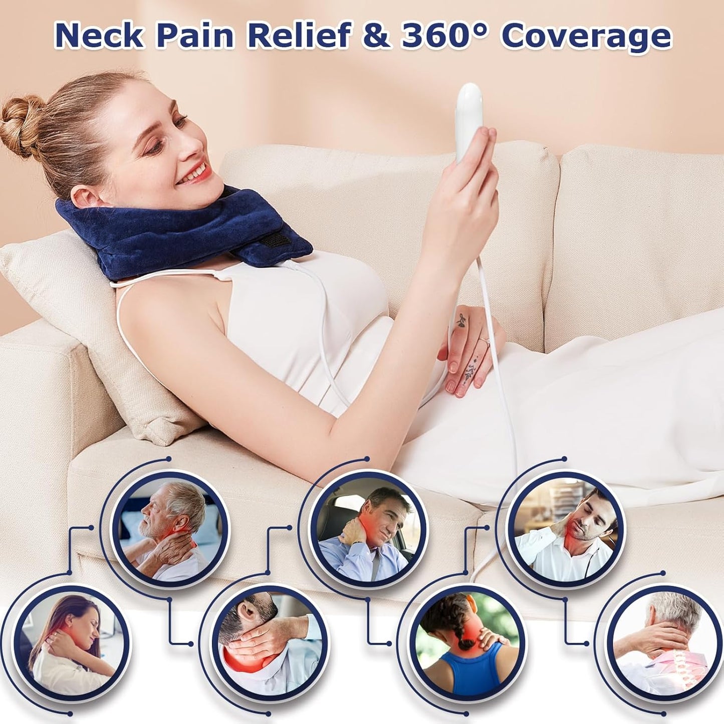 CAMECO Electric Neck Heating Pad for Pain Relief, 30s Heating Heated Neck Wrap Warmer for Soreness Stiffness, 86℉-158℉ Temp Setting, 90min Auto Shut-Off Timer, Gifts for Women
