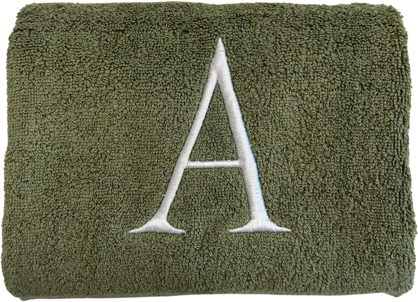 Sage Initial Hand Towel for Bathroom - Monogrammed Luxury Hotel Quality Decorative Embroidered Towel for Powder Room, Spa - GOTS Organic Certified - Set of 2 Letter L