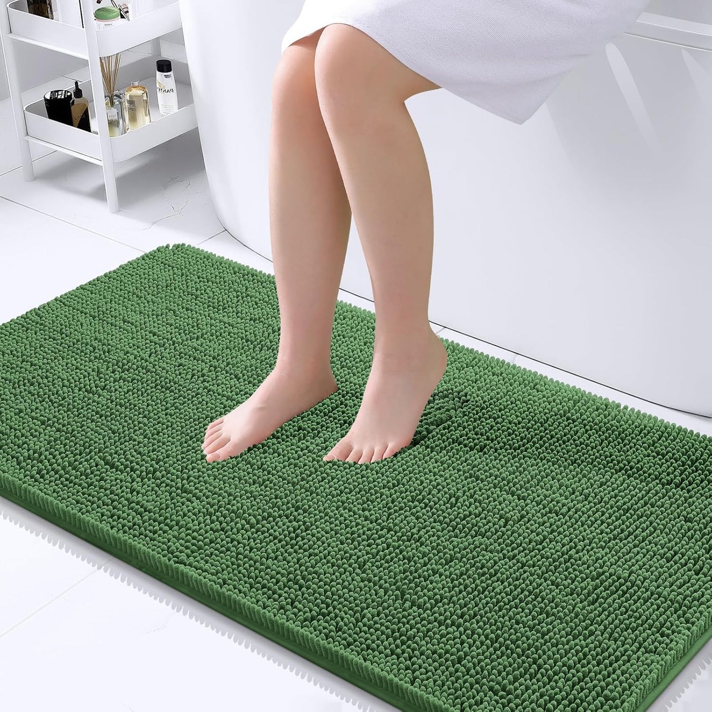 OLANLY Bathroom Rugs 44x24, Extra Soft Absorbent Chenille Bath Rugs, Rubber Backing Quick Dry, Machine Washable Bath Mats for Bathroom Floor, Tub and Shower, Home Decor Accessories, Olive Green