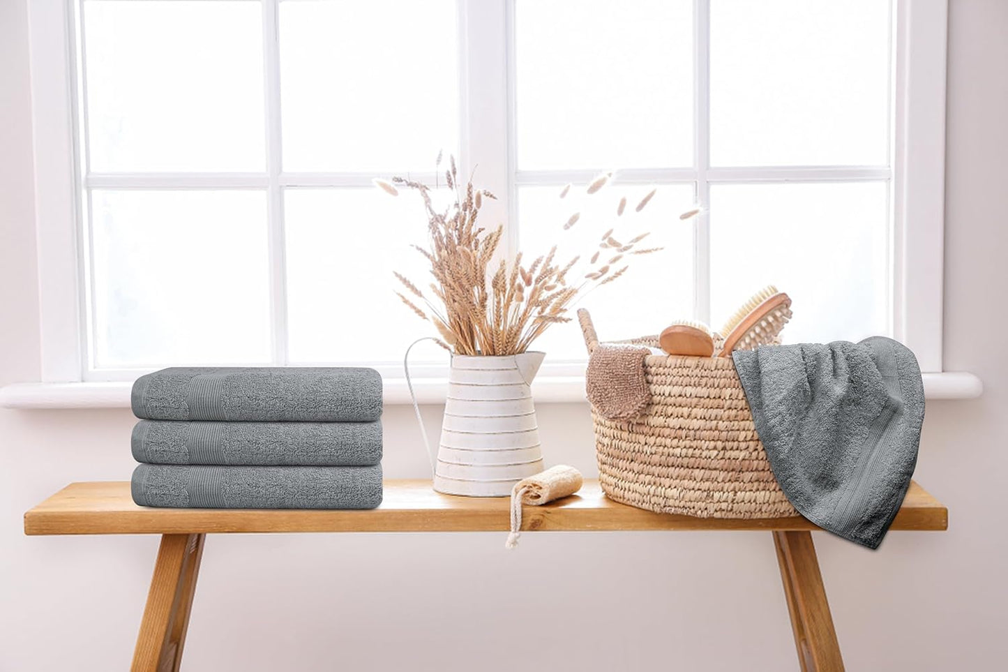 Premium Hand Towels Pack of 6 (16" x 30”) 100% Combed Ring Spun Cotton | Highly Absorbent Hand Towels Set | Ultra Soft for Home, Gym & Spa (Silver Grey)