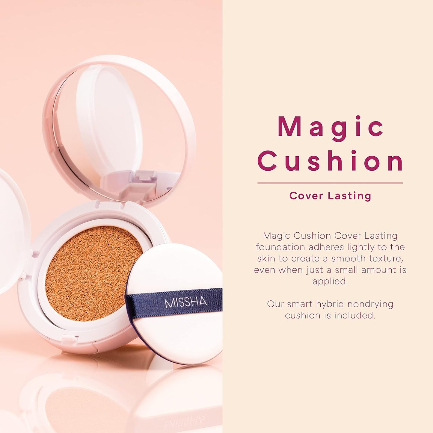 MISSHA Magic Cushion Foundation No.25 Warm beige for Light/Medium with Neutral Skin Tone, Flawless Coverage, Dewy Finish, Easy Application for All Skin Types