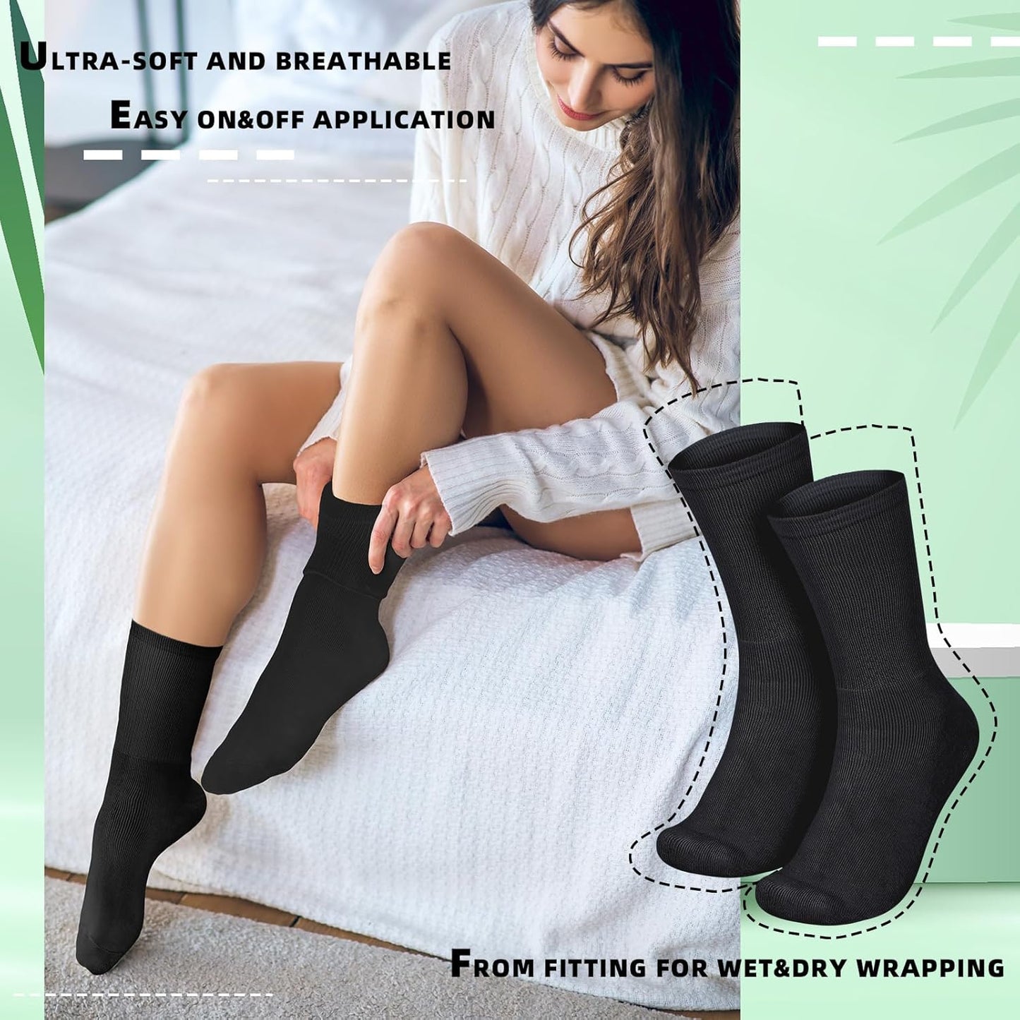 4 Pairs Cotton Soft Eczema Socks Black Hydrating Moisturizing Therapy Cotton Socks Eczema Relief for Adult Wet Wrap Non Itch Soft Feet Treatment