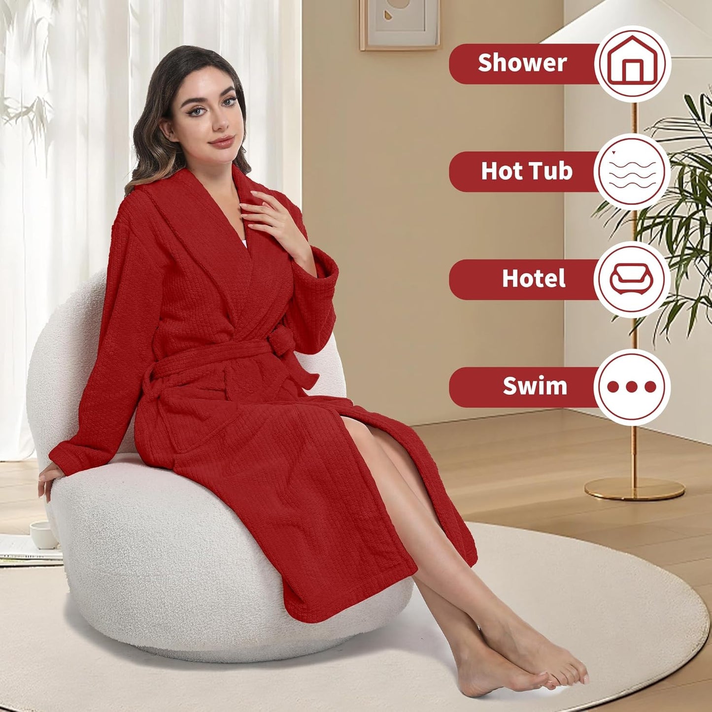 Women's Shawl Collar Bathrobe, Soft Long Towel Robes for Women - Super Absorbent Quick Dry yet Warm