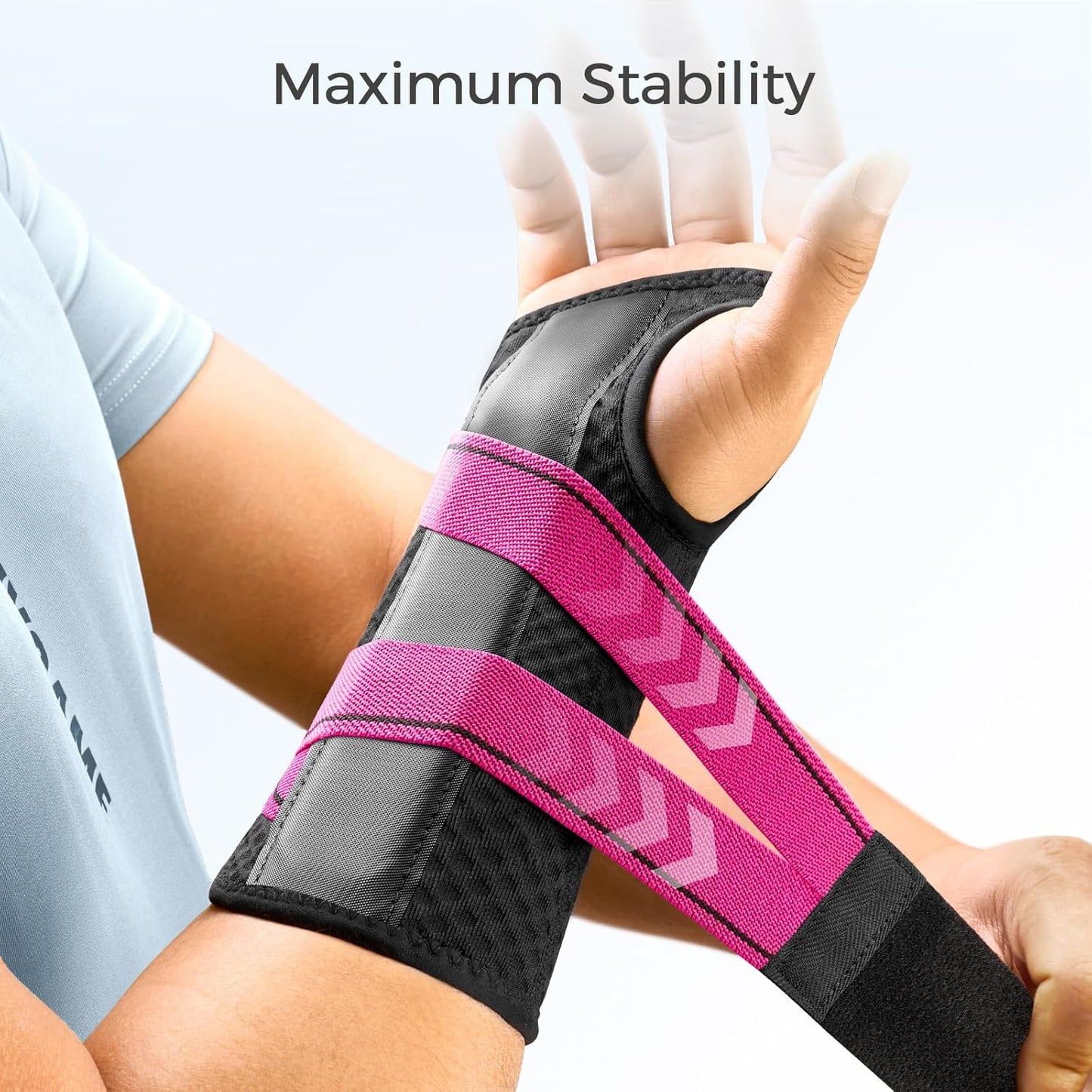 FREETOO Carpal Tunnel Wrist Brace Night Support Fit Right Hand for Work, Pain Relief Wrist Splint for Tendonitis, Arthritis, Wrist Stabilizer Brace Fit Women Men for Sleeping (Right, L/XL, Black/Pink)